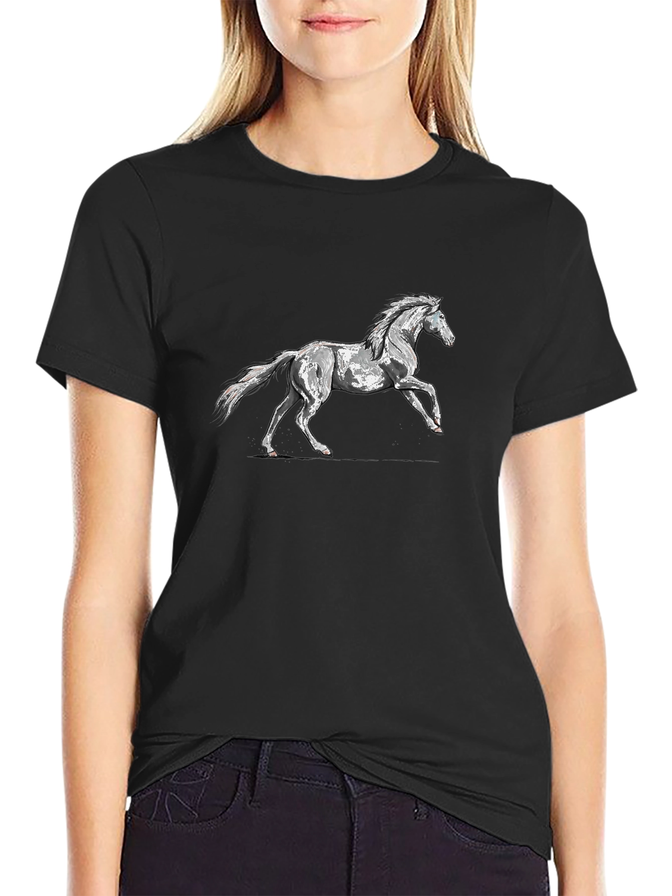 Black Black T-Shirt with Horse Graphic view 2
