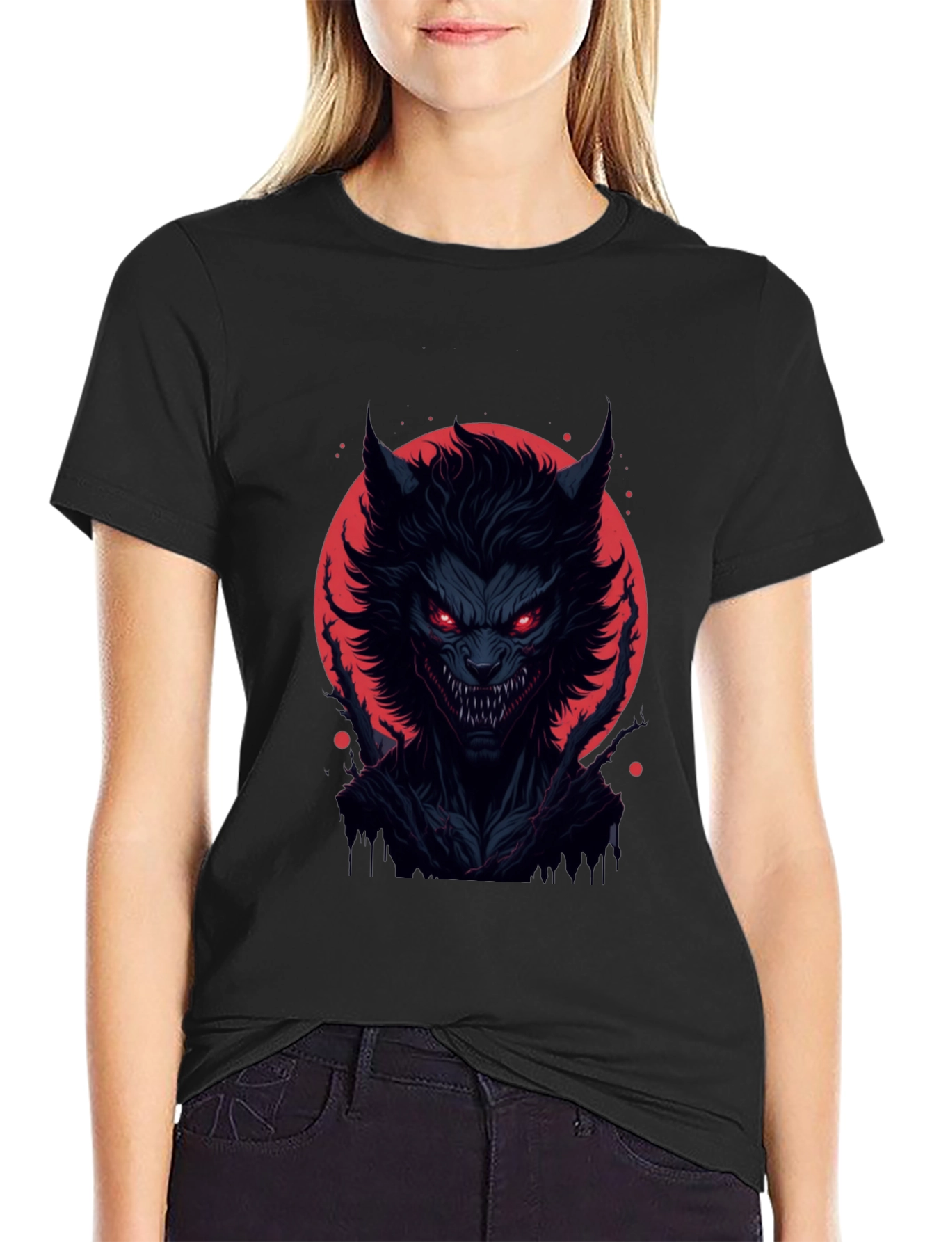 Black Men's Black Werewolf Graphic Tee - Horror Style view 2