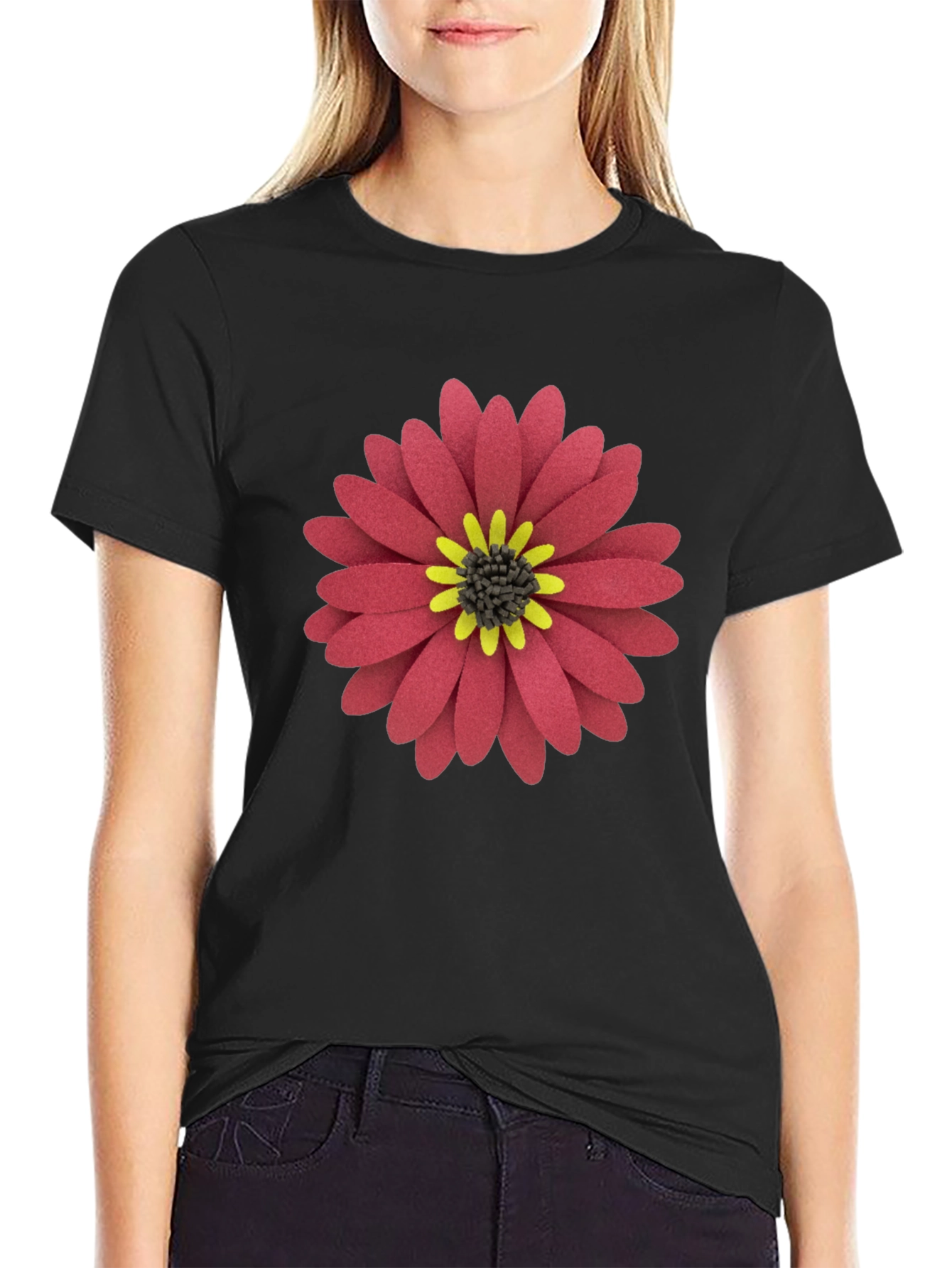 Black Bold Black Tee with Vibrant Floral Print view 2