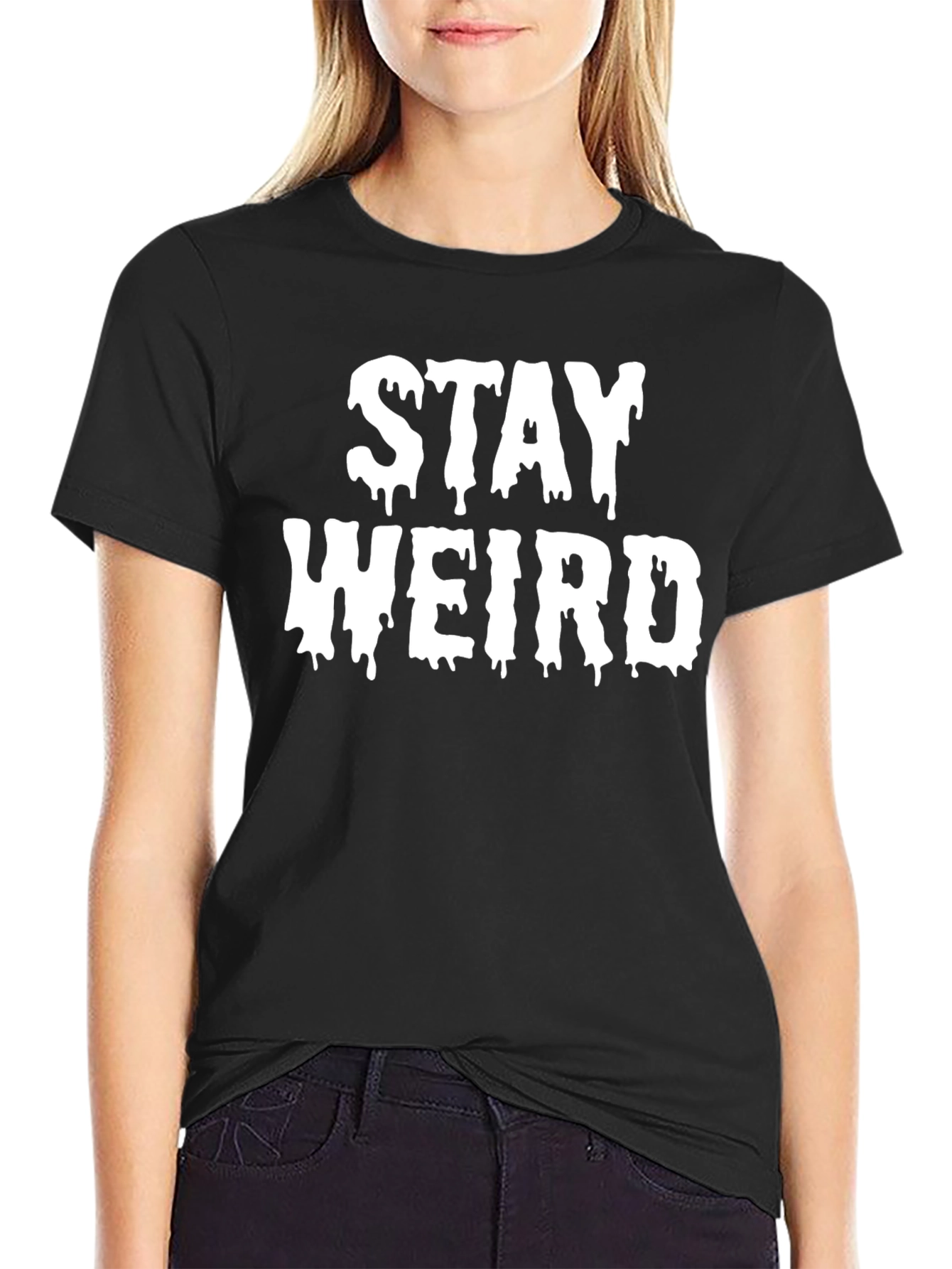 Black Stay Weird Graphic Tee - Black Cotton T-Shirt view 2