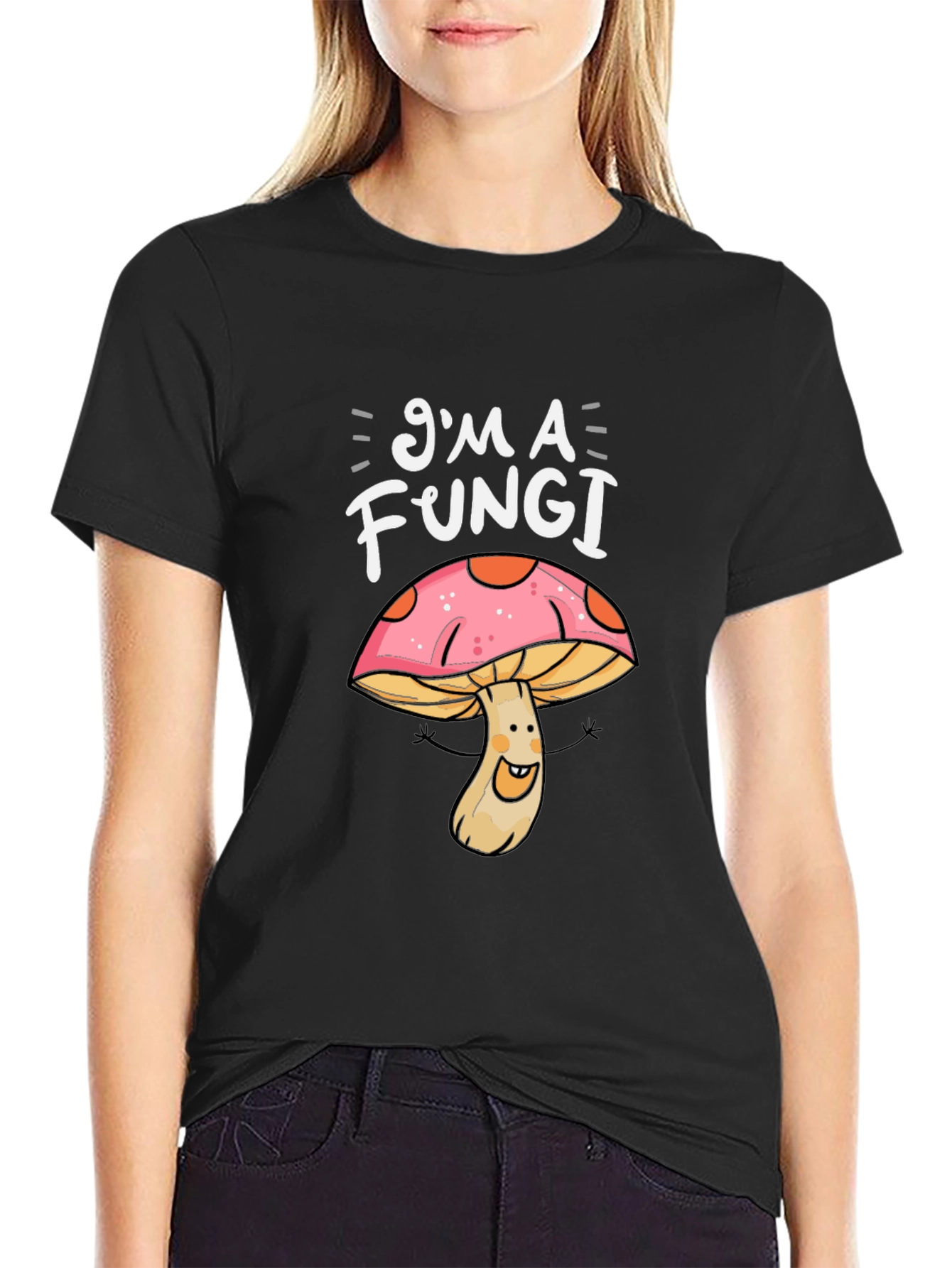 Black I'm A Fungi T-Shirt - Mushroom Pun Tee view 2