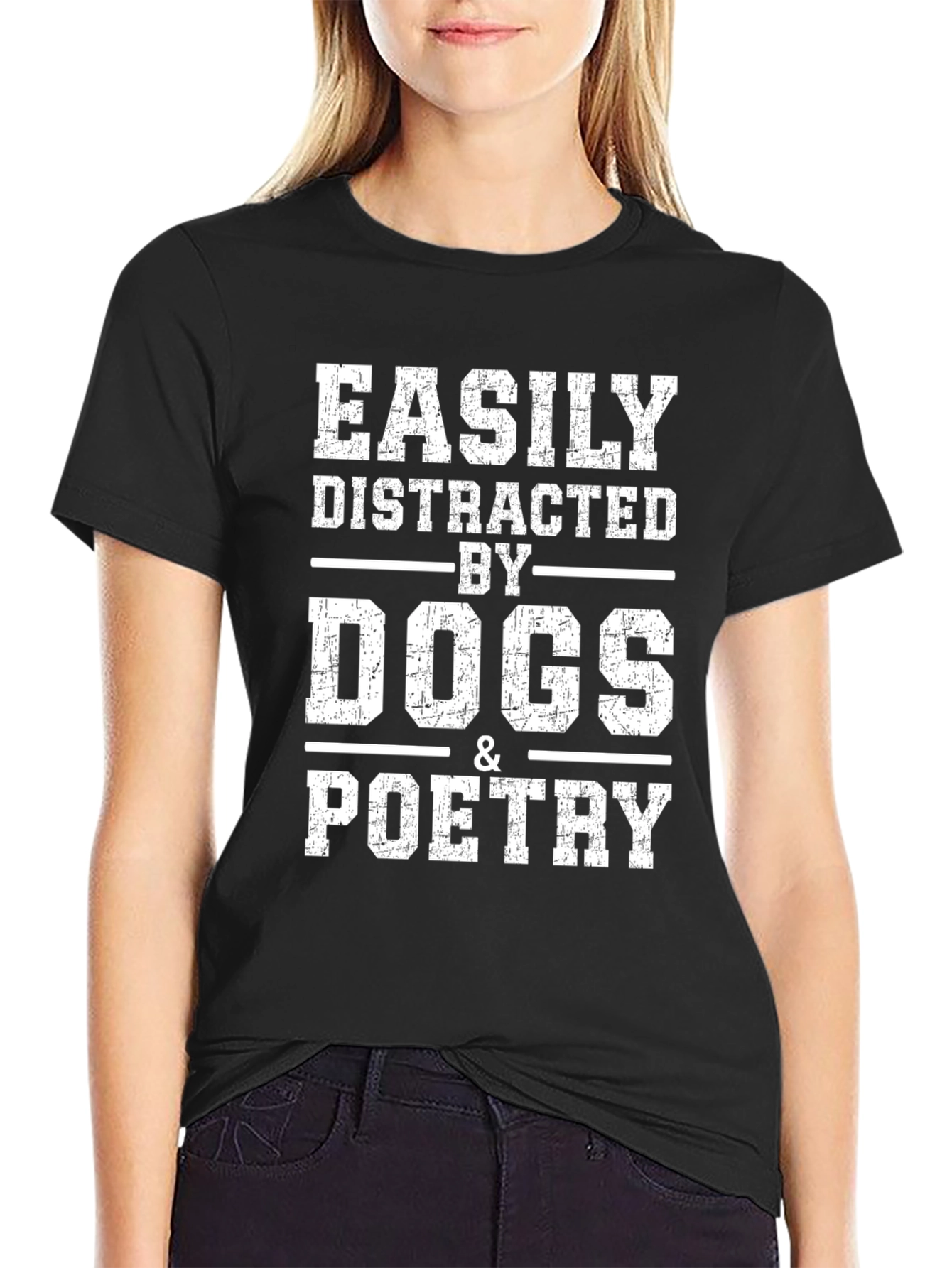 Black Easily Distracted by Dogs & Poetry Graphic Tee view 2
