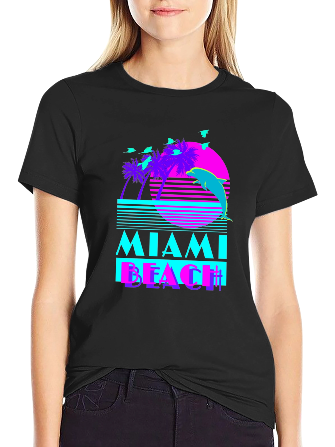 Black Miami Beach Retro T-Shirt view 2