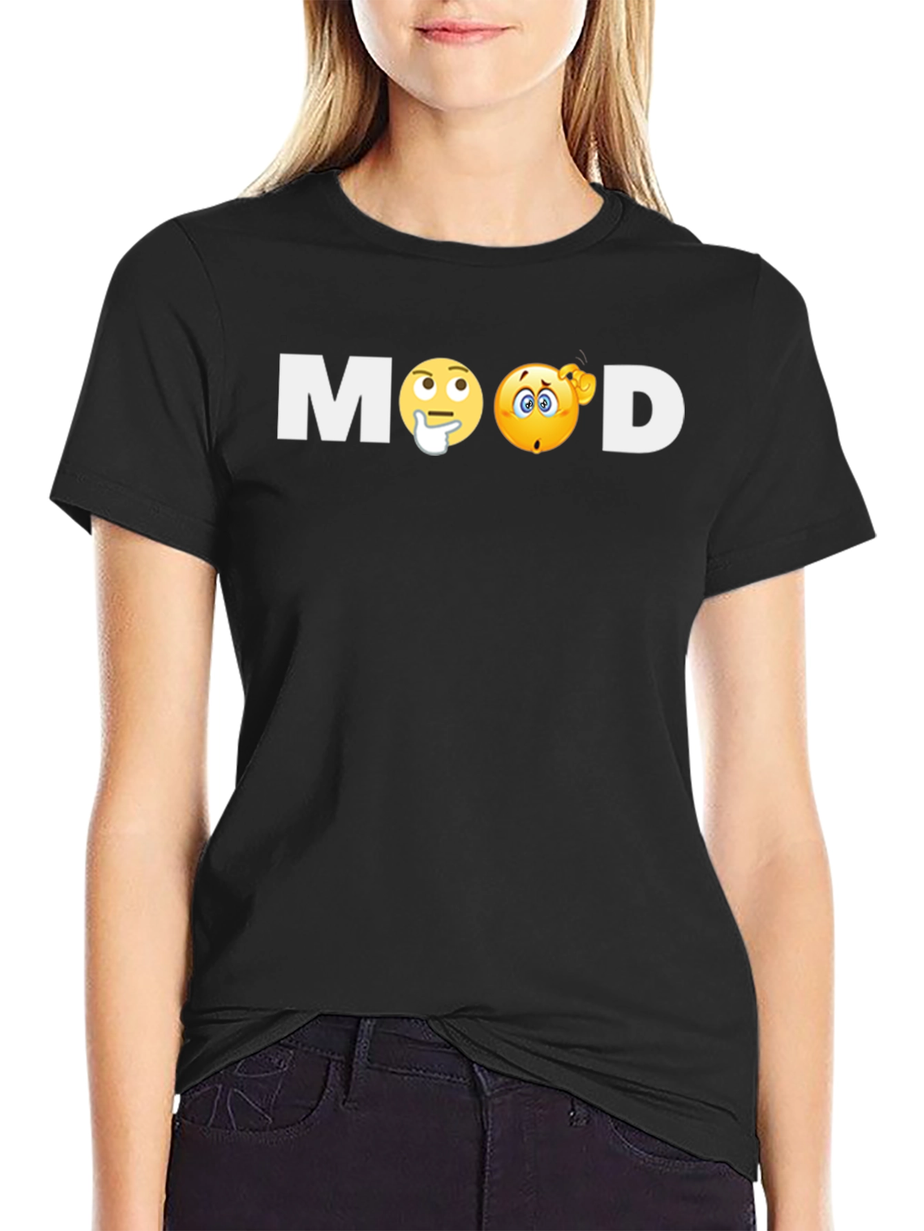 Black Mood Emoji Graphic T-Shirt - Soft Cotton Blend view 2