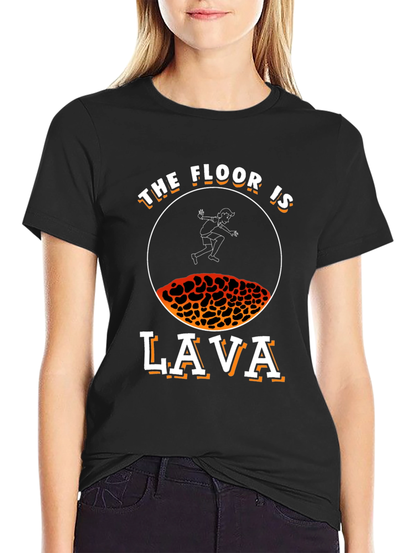Black The Floor is Lava T-Shirt - Fun Novelty Graphic Tee view 2