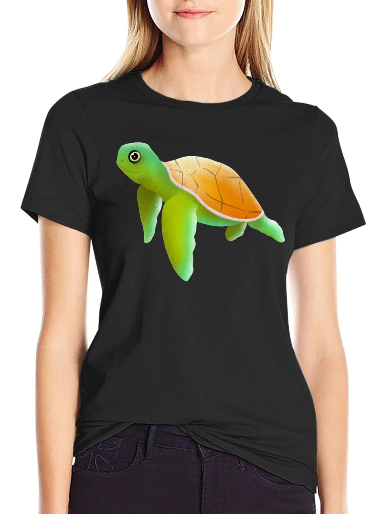 Black Turtle Graphic Tee - Cute Animal Print Shirt view 2