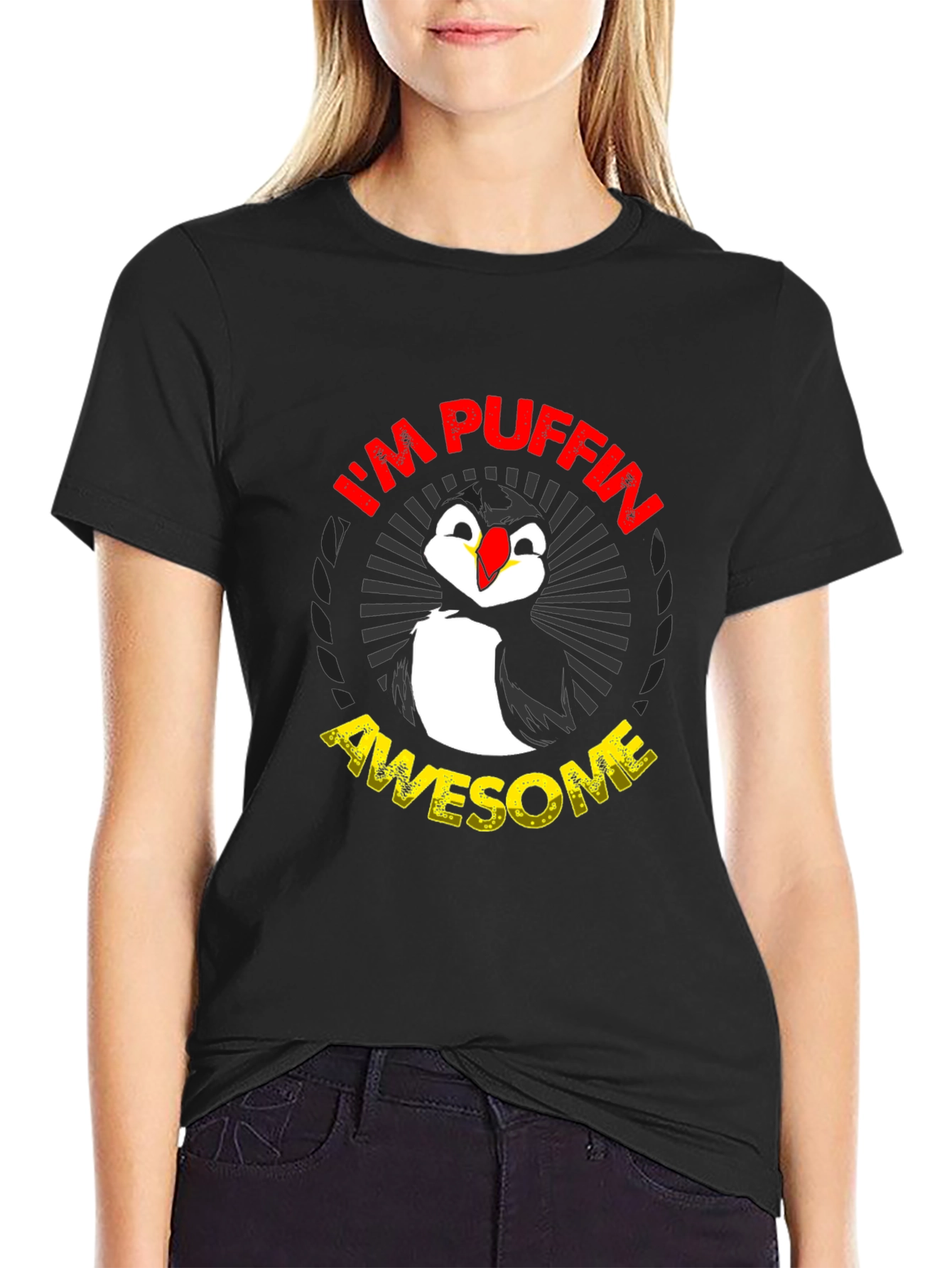 Black I'm Puffin Awesome Graphic T-Shirt view 2