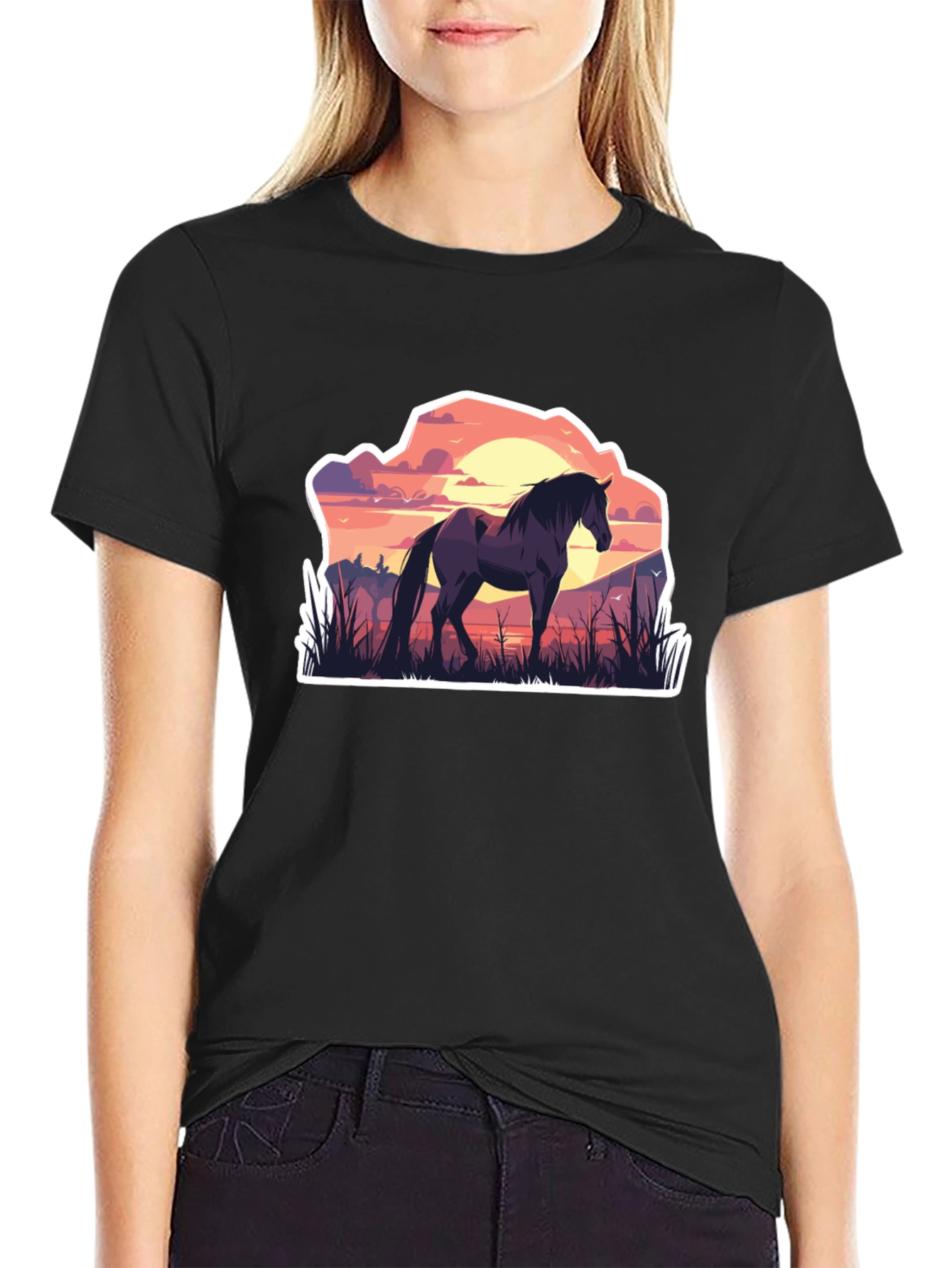 Black Horse Silhouette Graphic Tee - Nature Inspired T-Shirt view 2