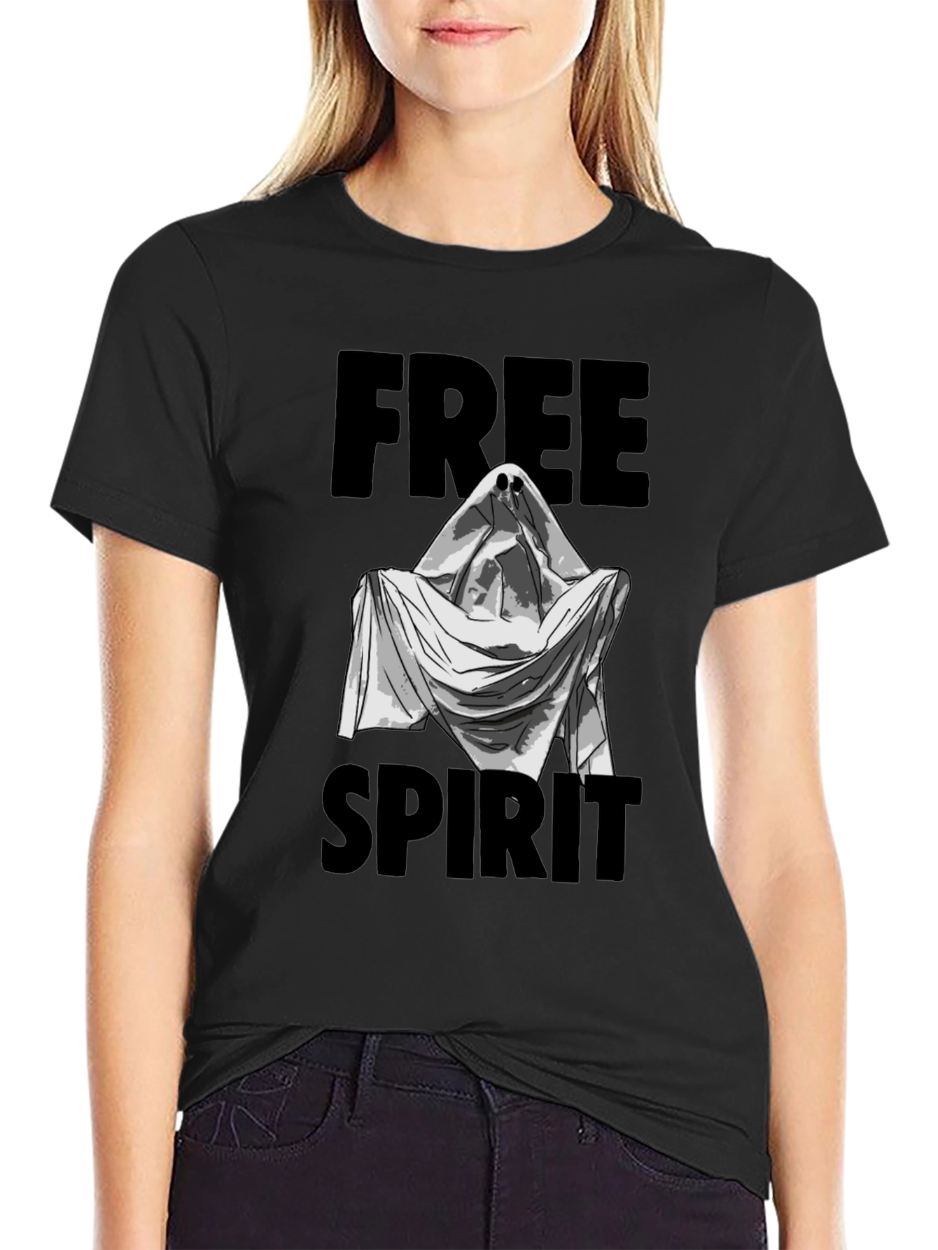 Black Free Spirit Ghost Graphic T-Shirt - Black view 2