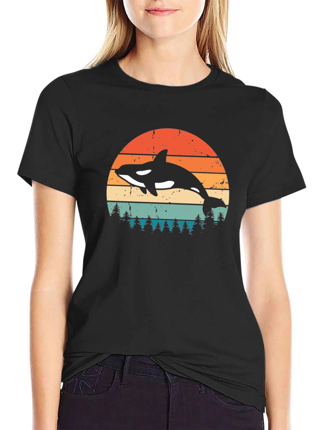 Black Orca Sunset Graphic Tee - Retro Style view 2
