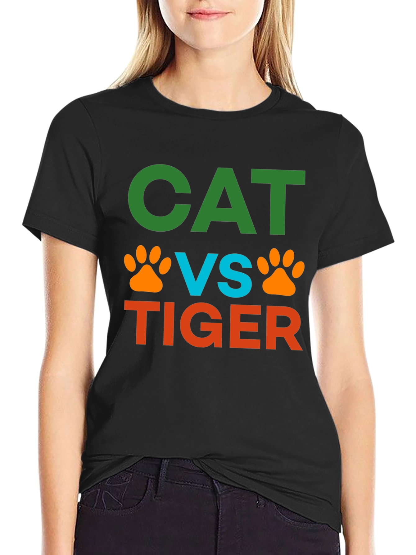 Black Cat VS Tiger Graphic Tee - Soft Cotton Blend, Unisex Fit view 2