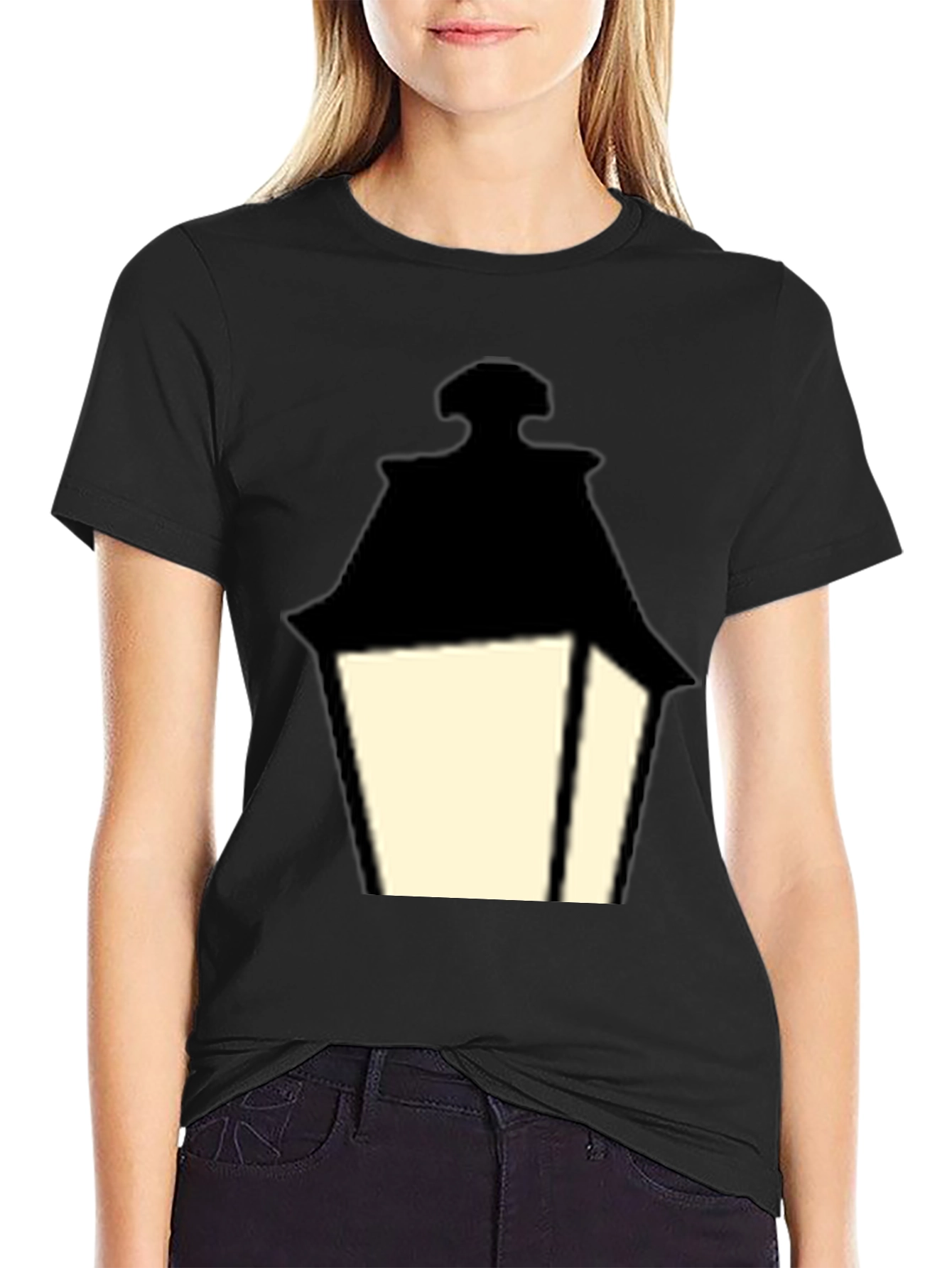 Black Vintage Lantern Graphic Black T-Shirt view 2