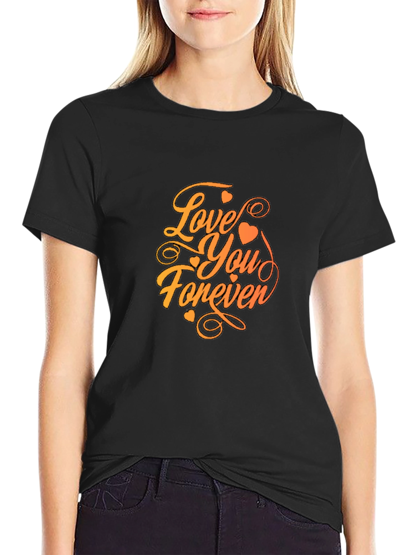Black Love You Forever Graphic Tee - Black Casual T-Shirt view 2