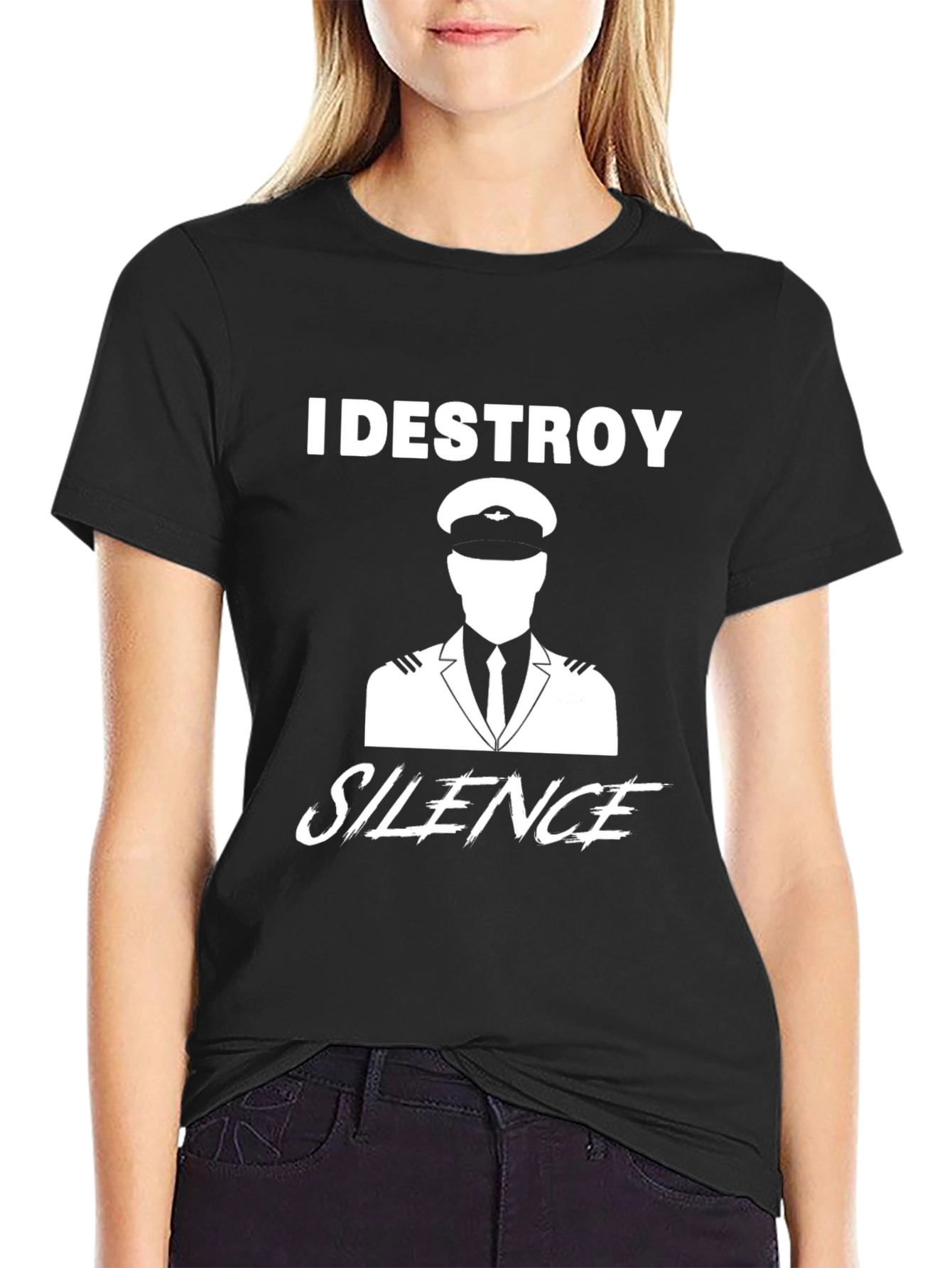 Black I DESTROY SILENCE Pilot Graphic Tee view 2