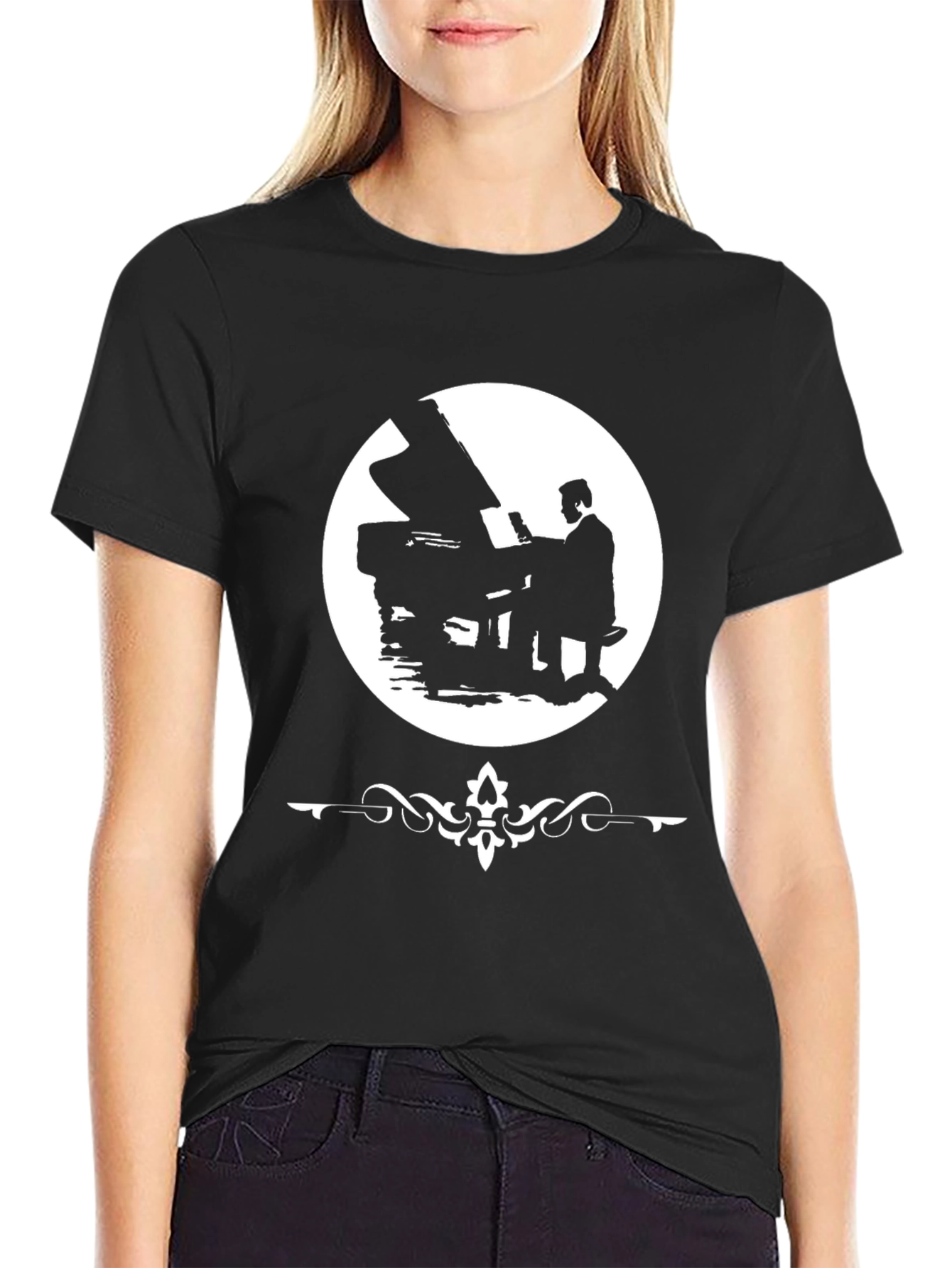 Black Piano Player Graphic Tee - Stylish Music Lover T-Shirt view 2