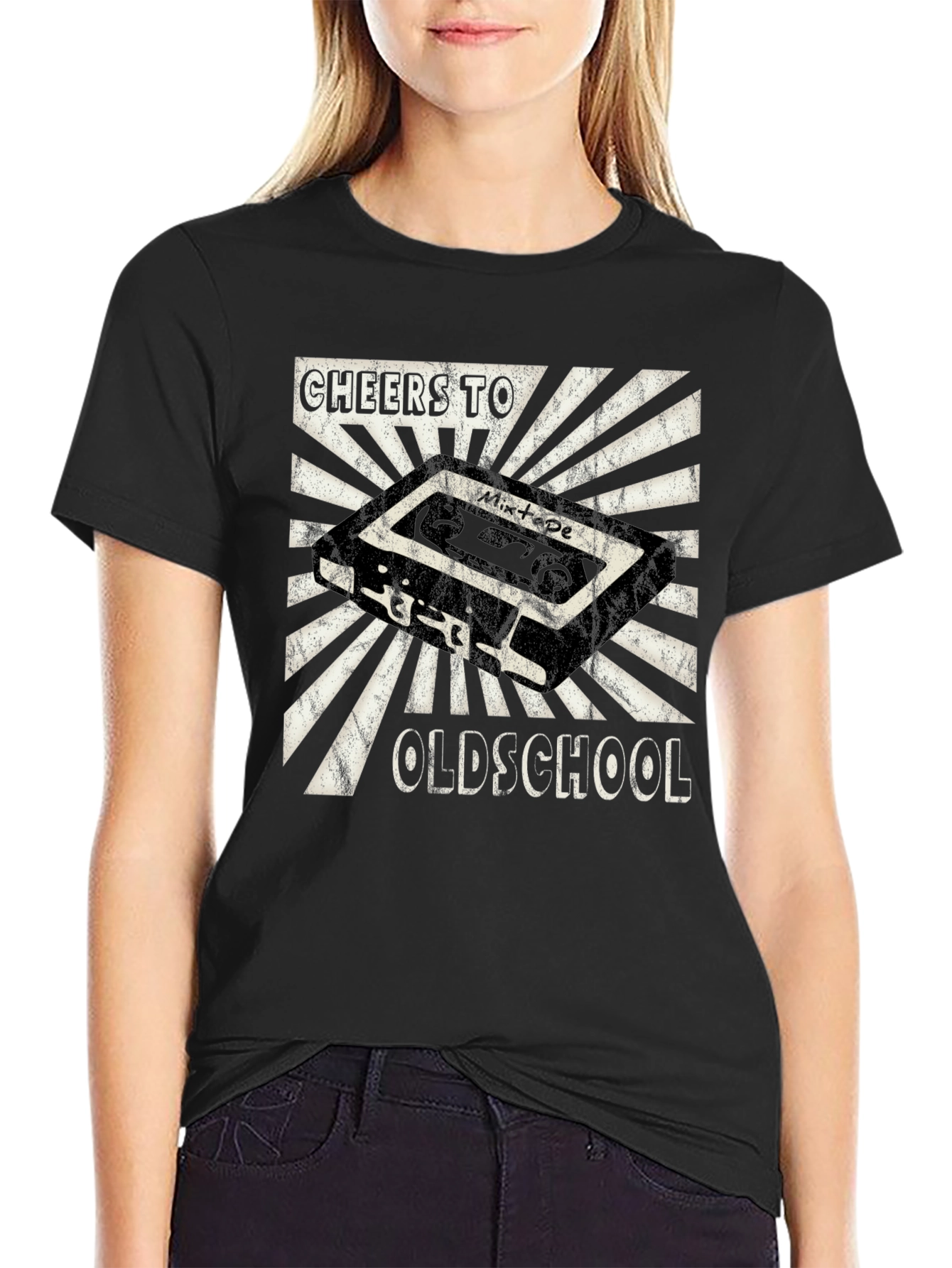 Black Cheers to Oldschool Mixtape Graphic T-Shirt view 2