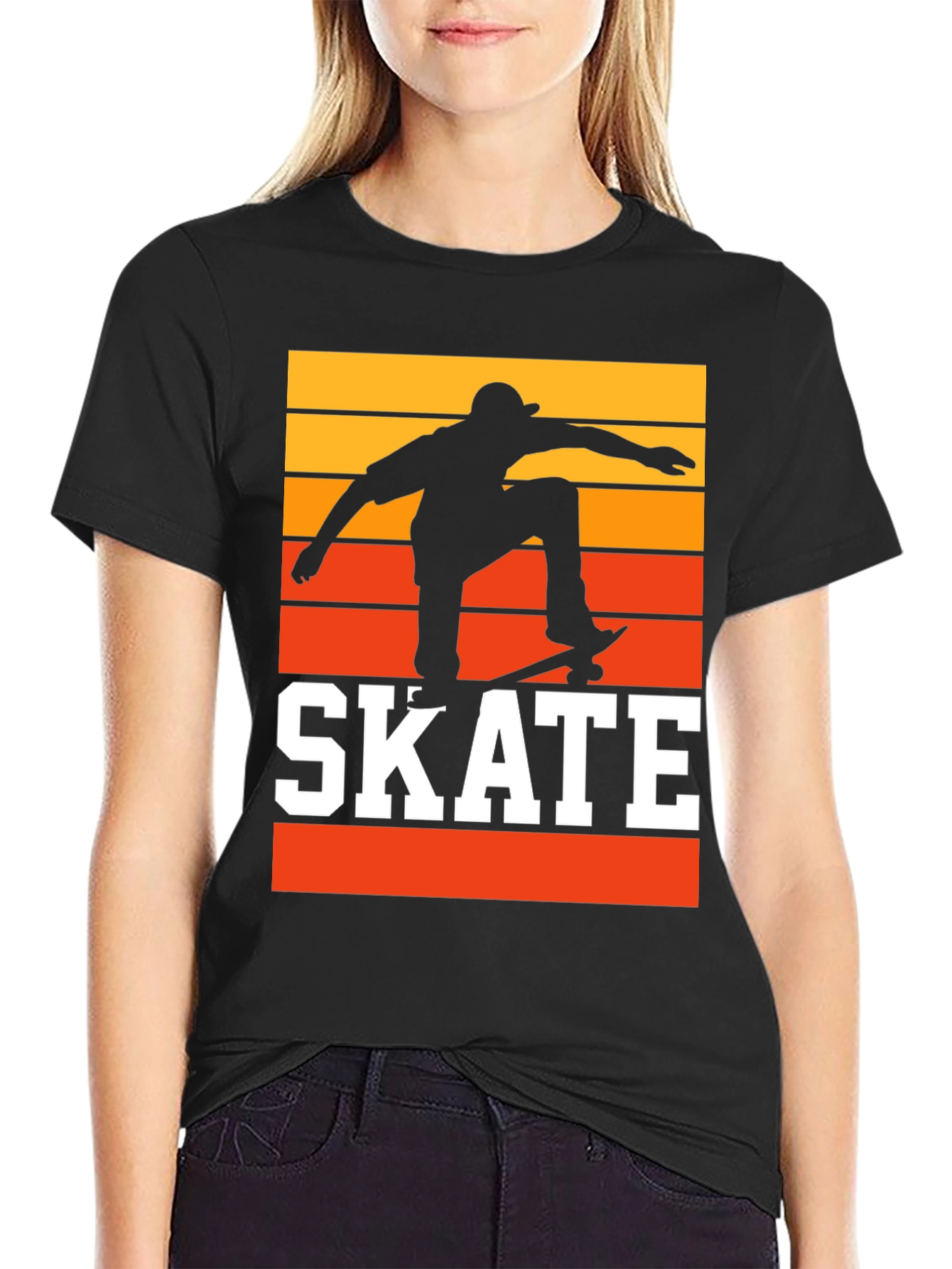 Black Retro Skateboarding T-Shirt - Sunset Skater Tee view 2