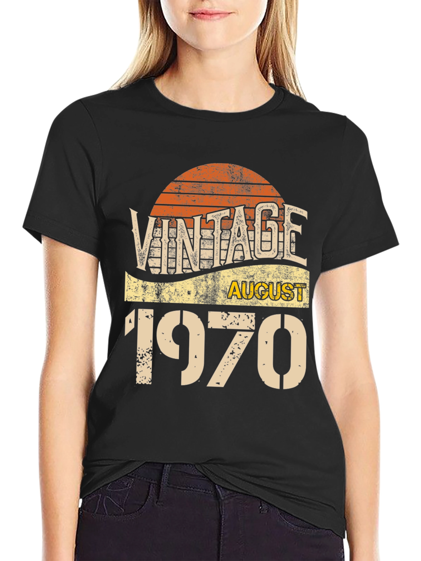 Black Vintage August 1970 Birthday T-Shirt view 2
