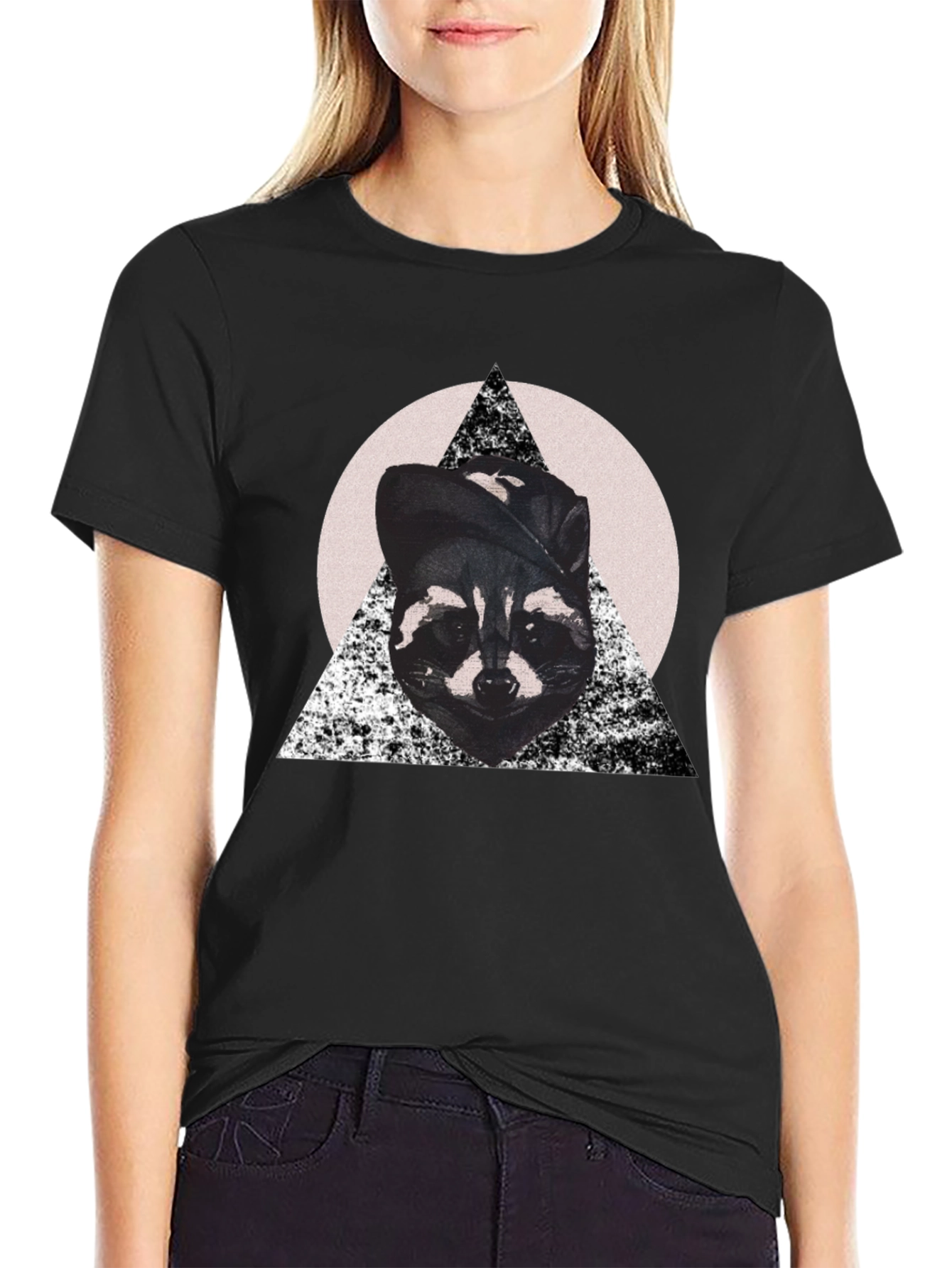 Black Cool Raccoon Graphic Tee view 2