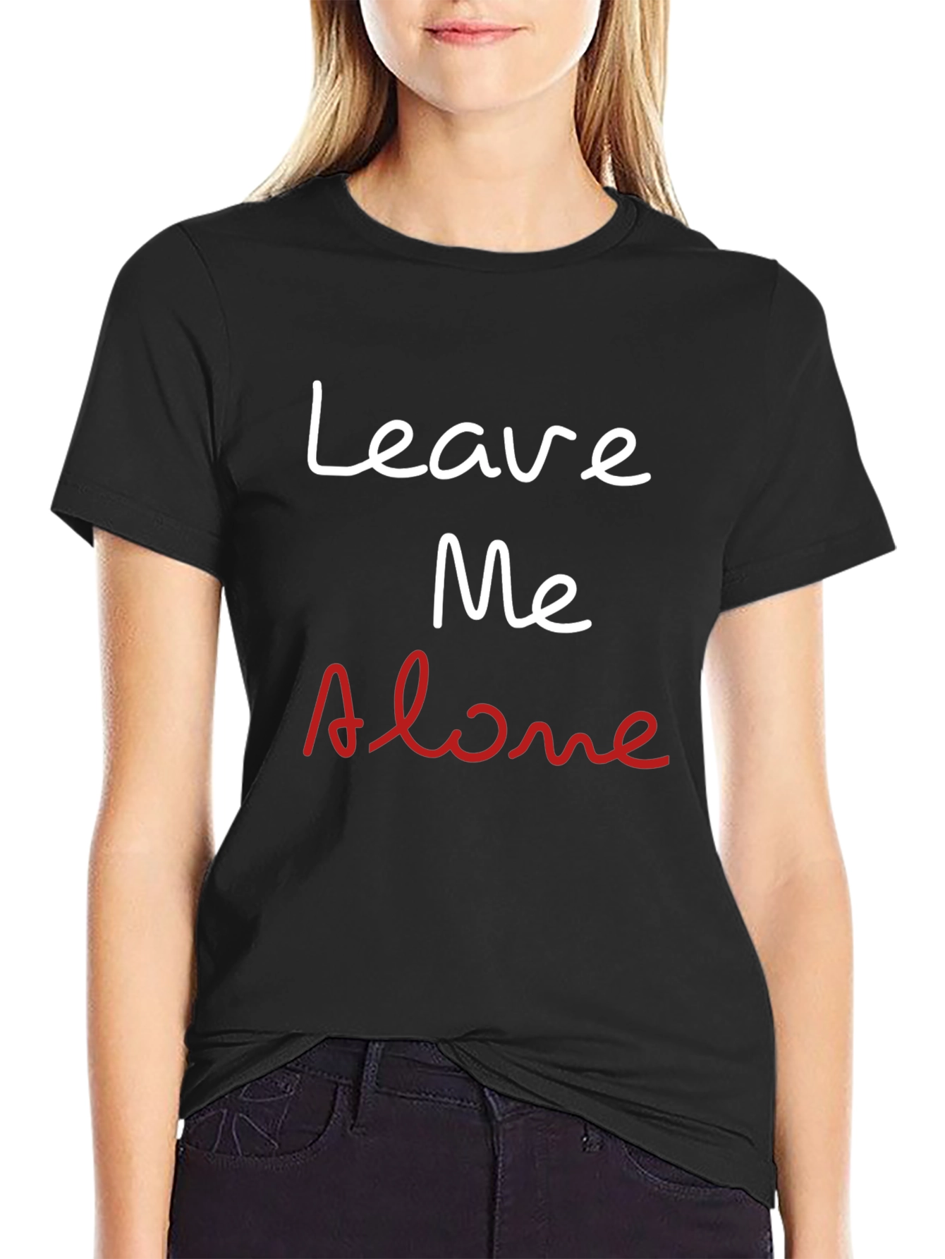 Black Leave Me Alone Slogan Black T-Shirt view 2