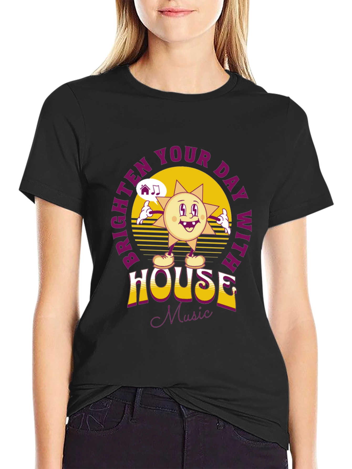 Black Brighten Your Day House Music T-Shirt view 2