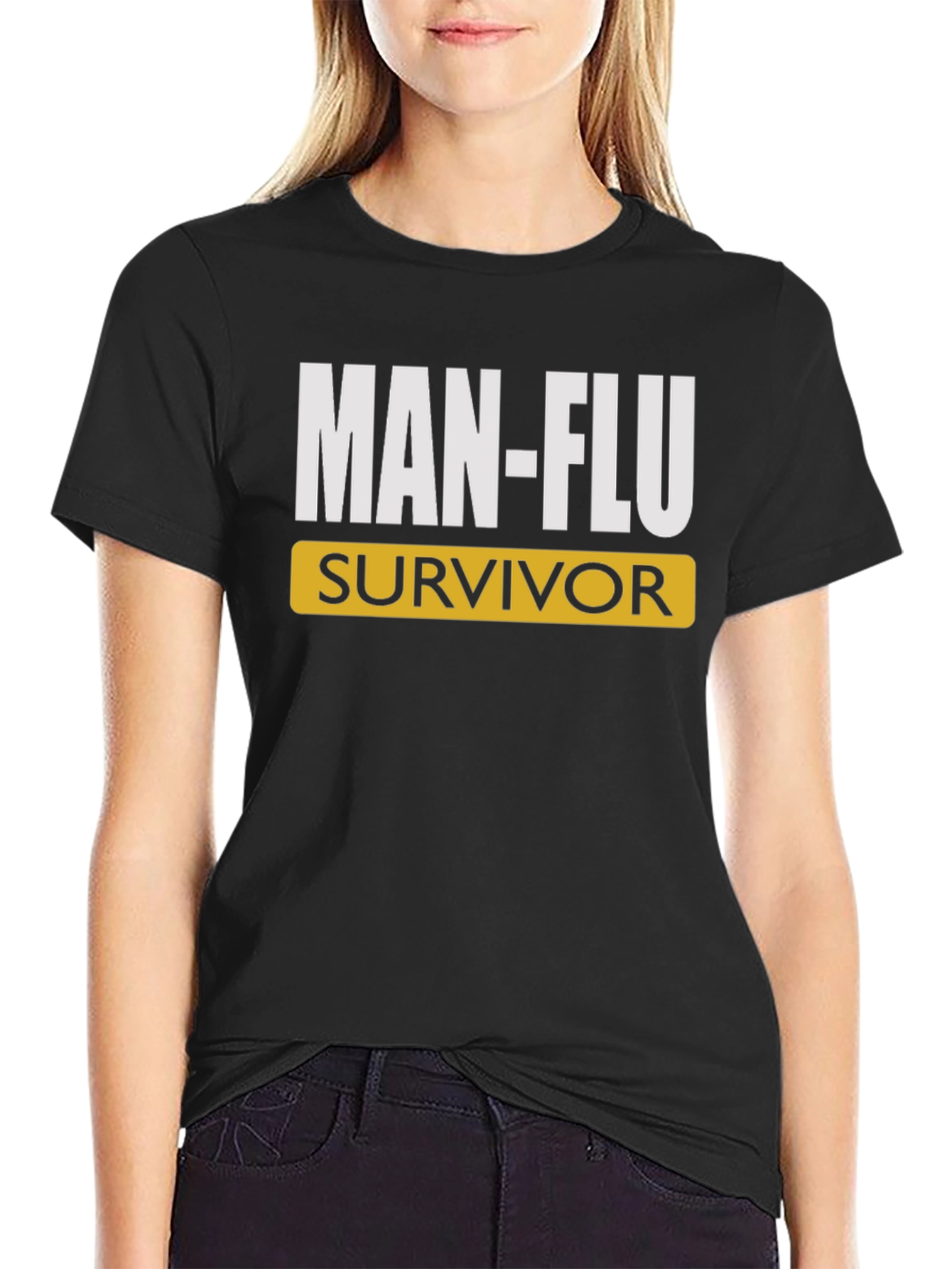 Black Man-Flu Survivor T-Shirt: Humorous Graphic Tee view 2