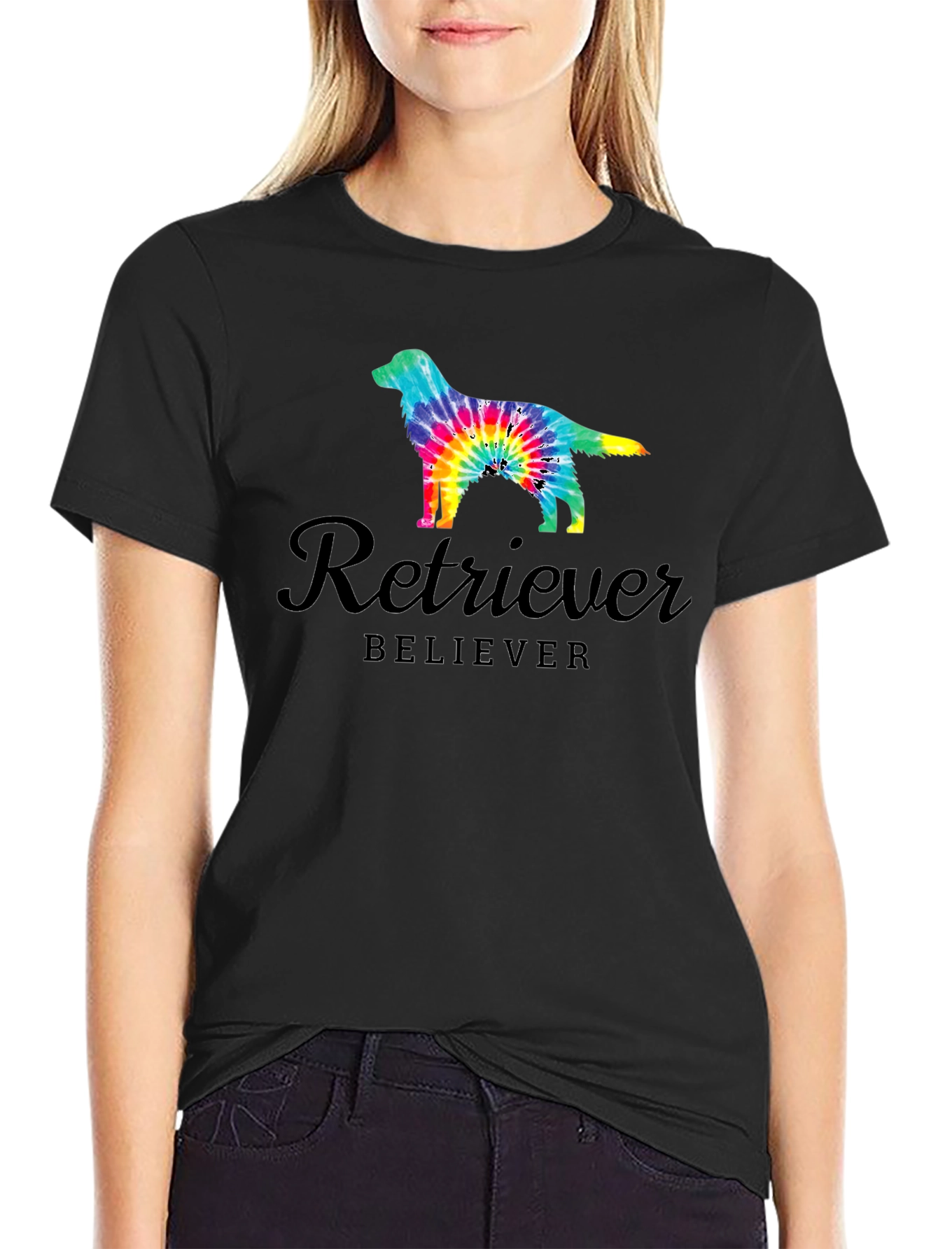 Black Retriever Believer Tie Dye Dog T-Shirt view 2