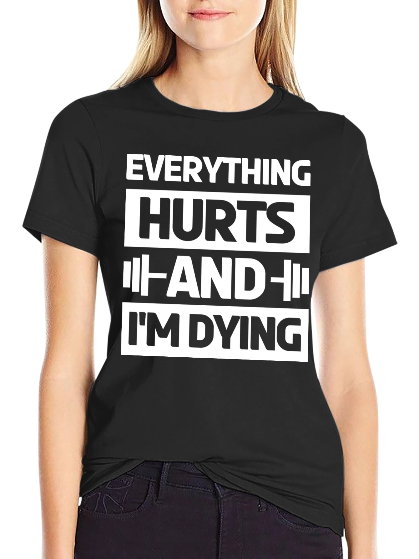 Black Everything Hurts Funny Workout T-Shirt view 2