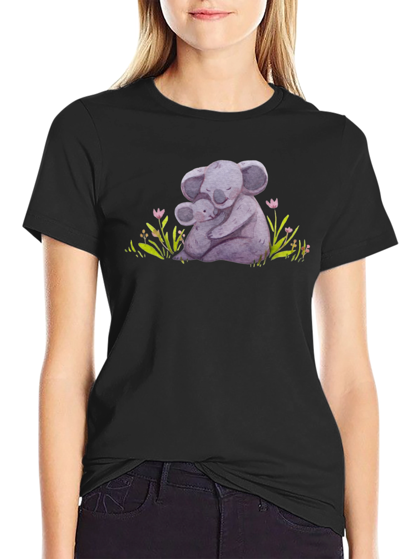 Black Koala Hug Graphic Tee - Soft Comfort view 2