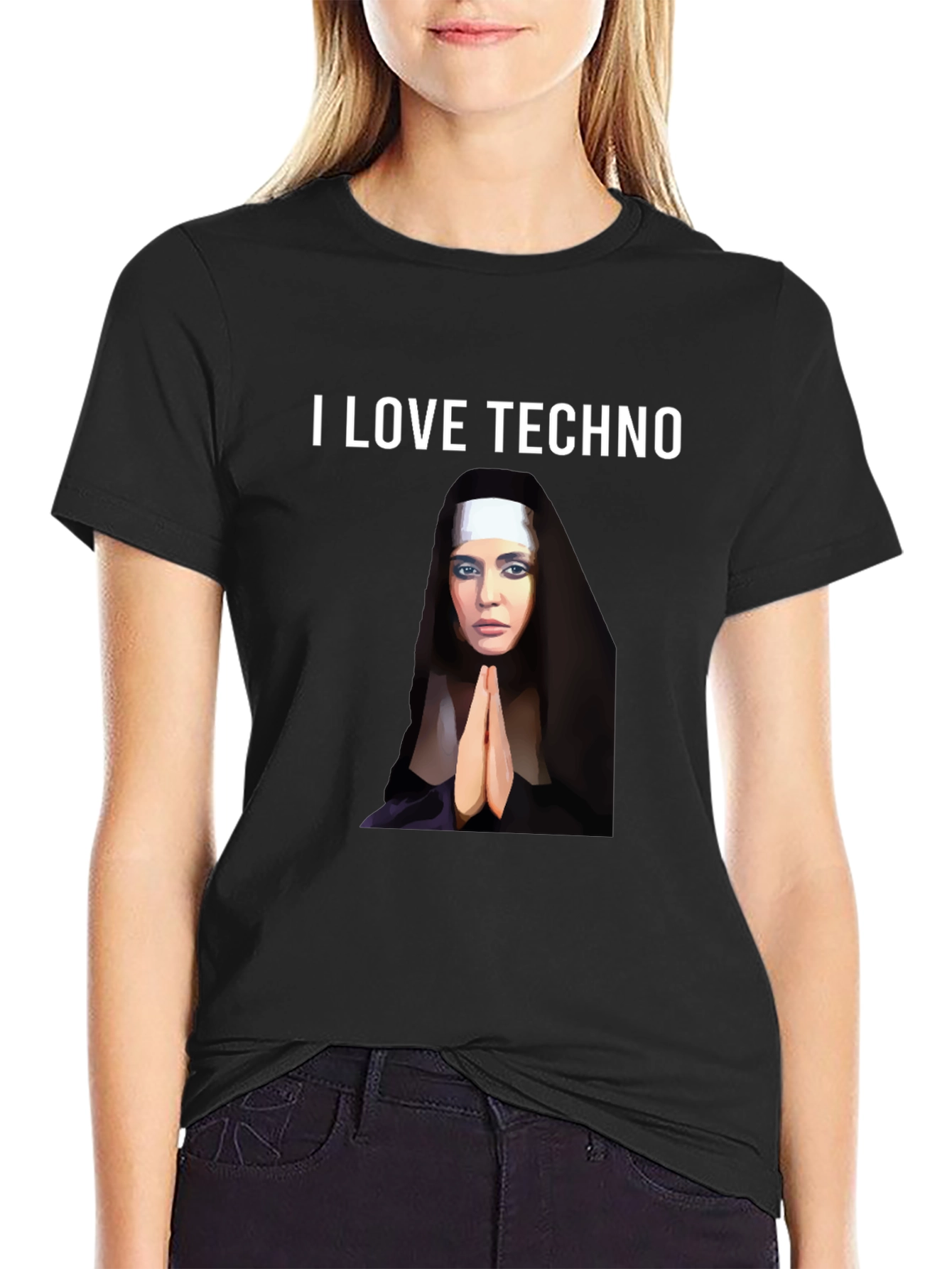 Black I Love Techno Graphic T-Shirt view 2