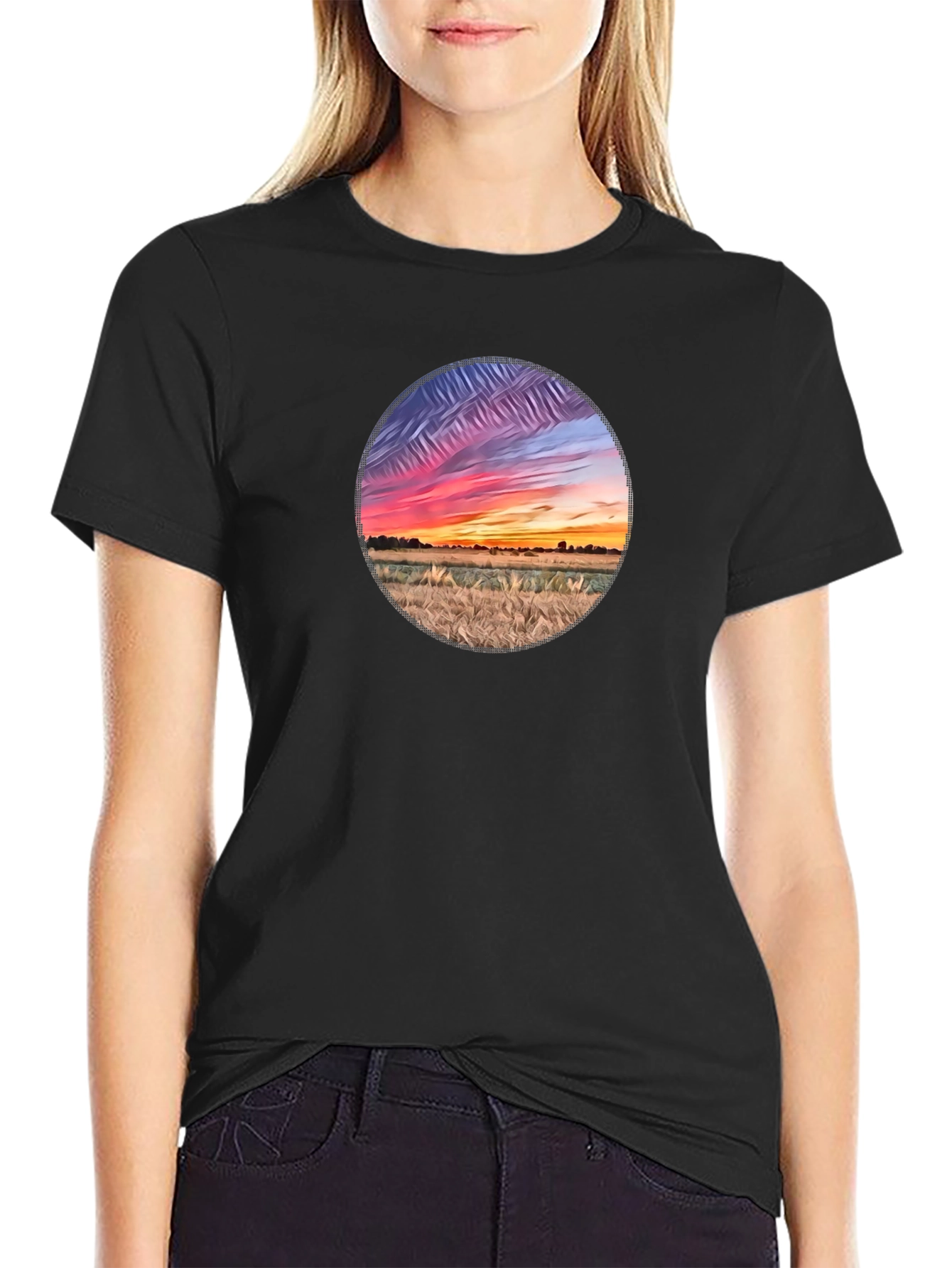 Black Sunset Field Graphic Tee - Black Cotton Blend view 2
