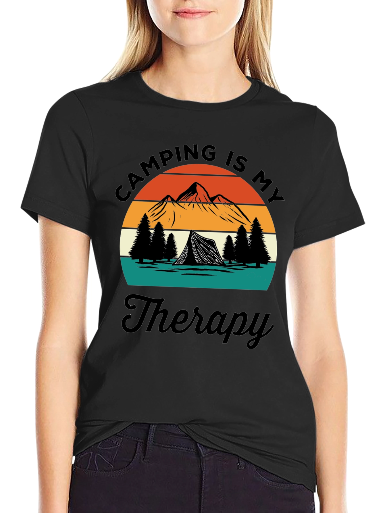 Black Camping Is My Therapy Graphic T-Shirt view 2