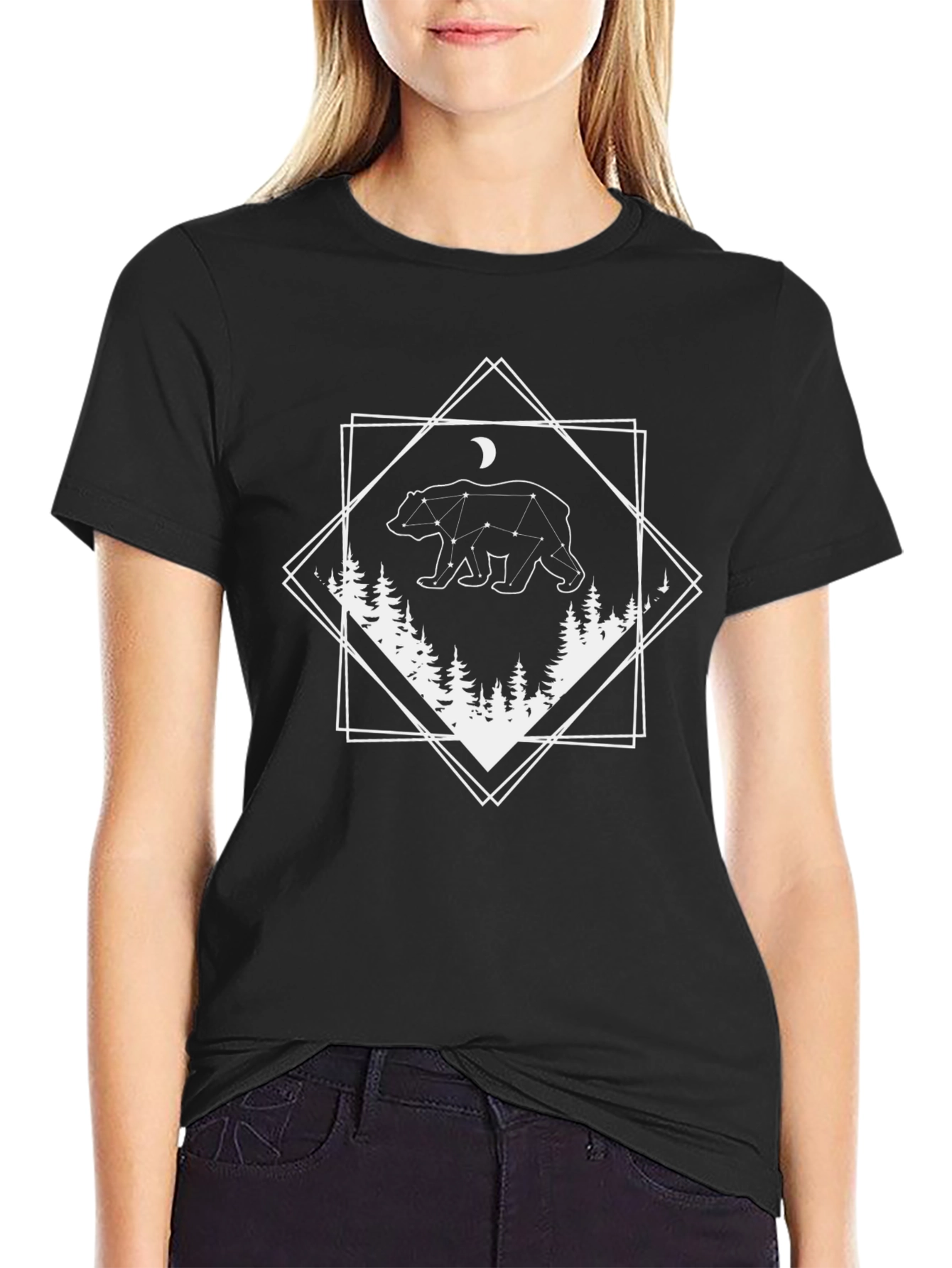 Black Geometric Bear Constellation Graphic Tee - Black view 2
