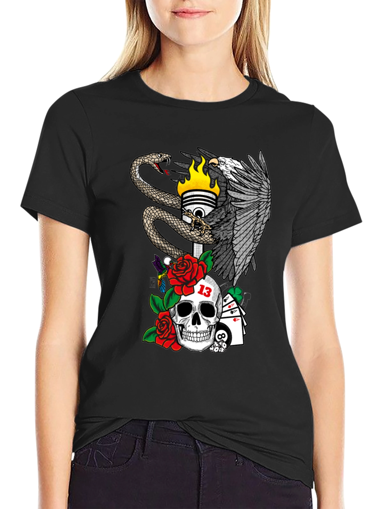 Black Eagle Snake Skull T-Shirt view 2