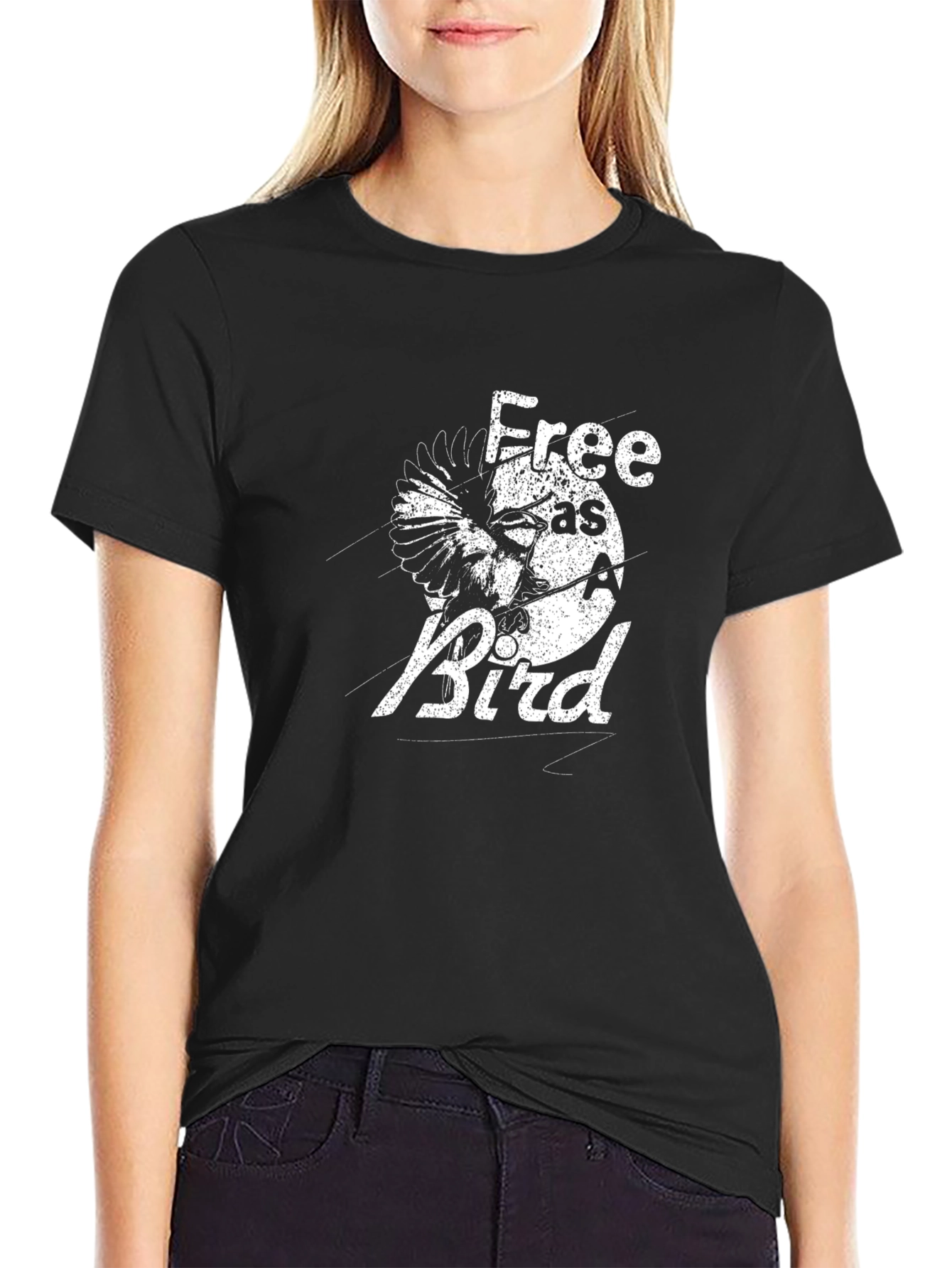 Black Free as a Bird Graphic Tee - Black Cotton Comfort view 2
