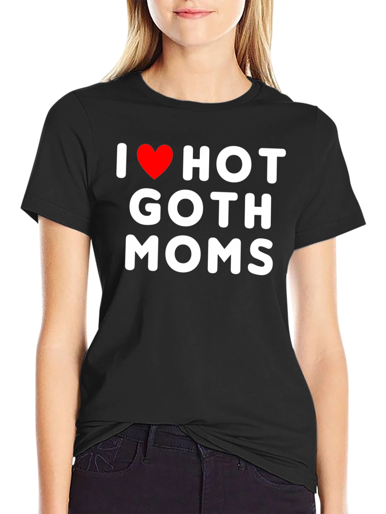 Black I Heart Hot Goth Moms T-Shirt - Black Cotton Tee view 2