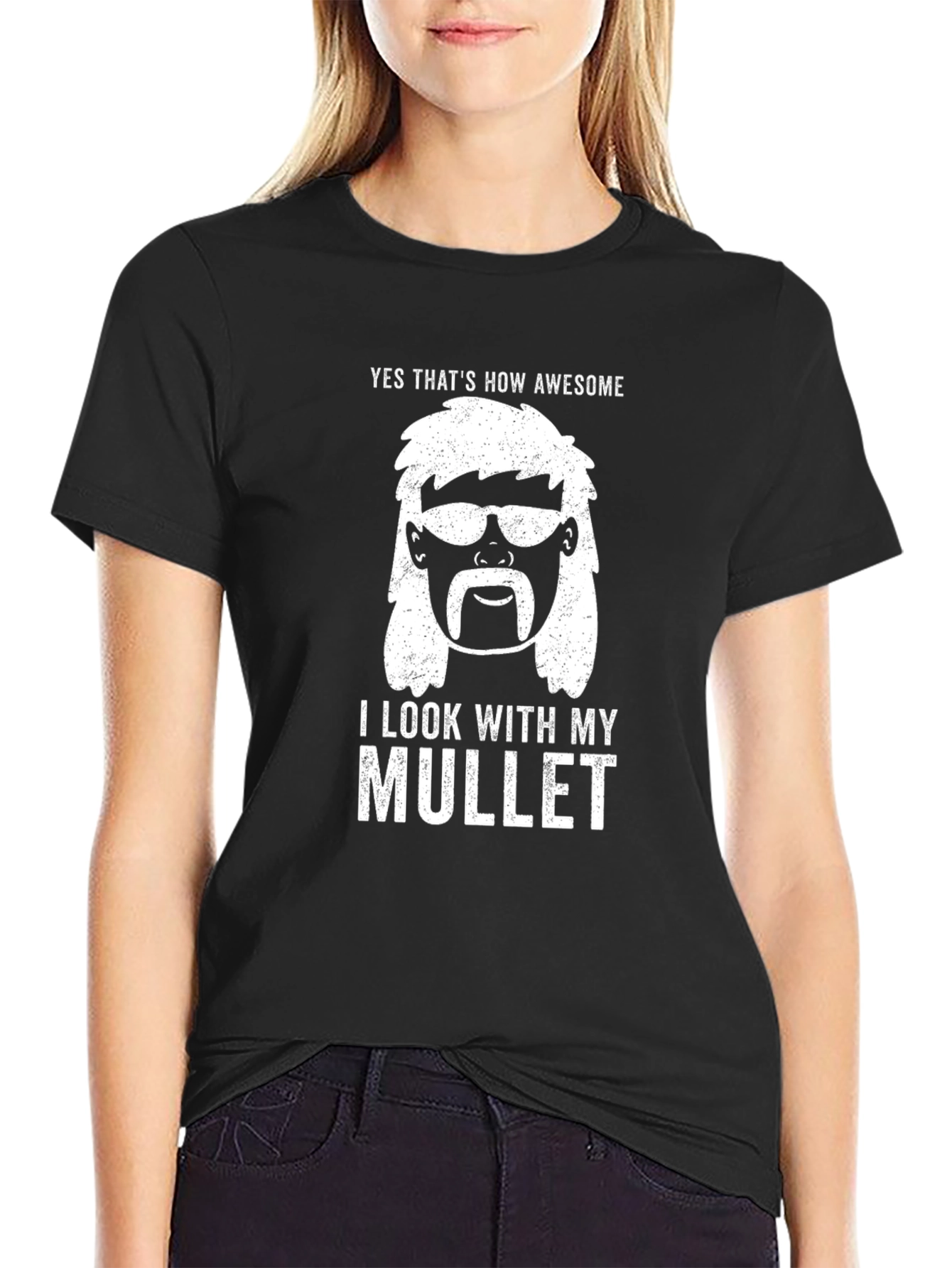Black Awesome Mullet T-Shirt - Funny Graphic Tee view 2