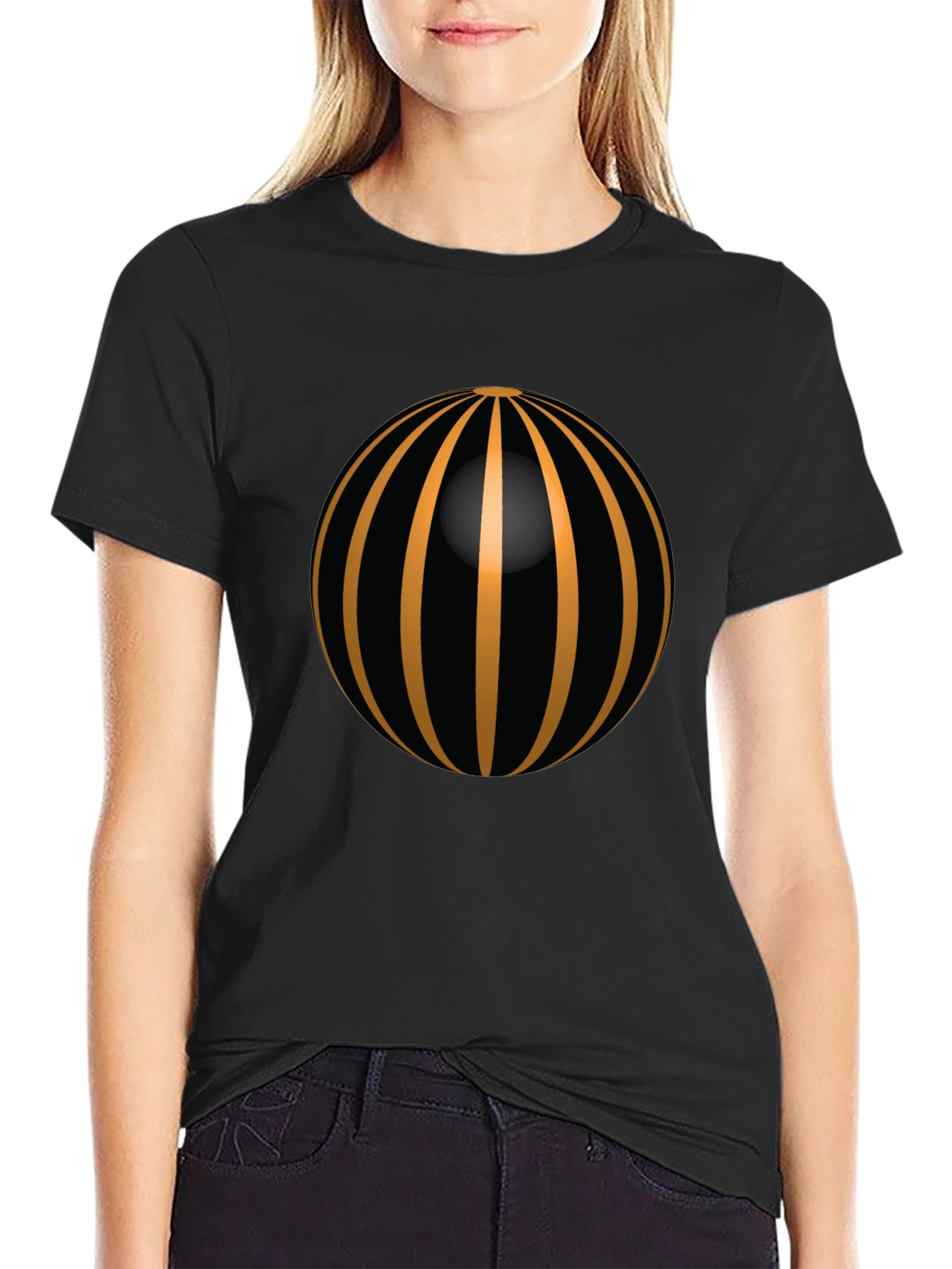 Black Striking Striped Sphere Graphic Tee view 2