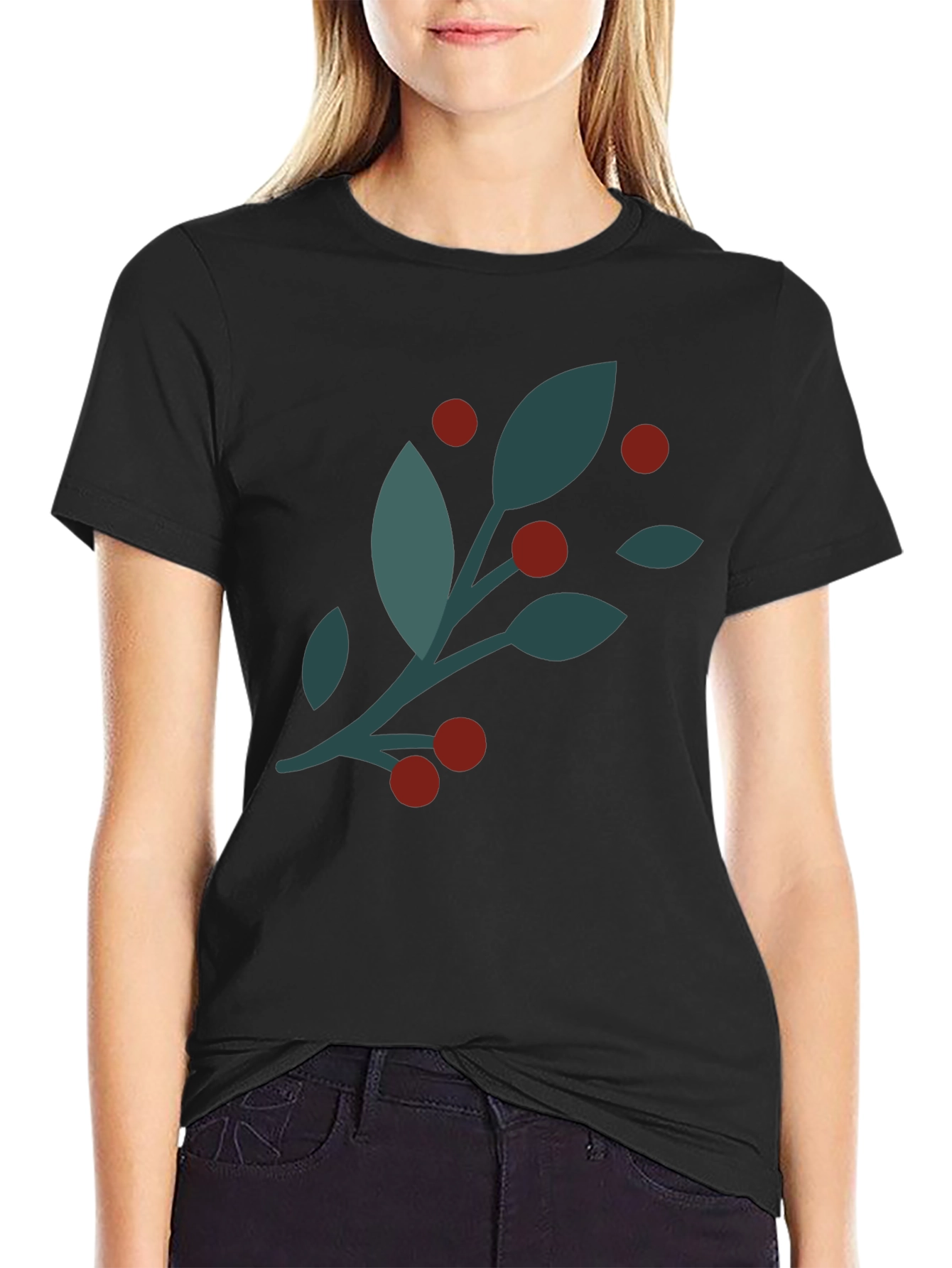 Black Modern Botanical Graphic Tee - Black view 2