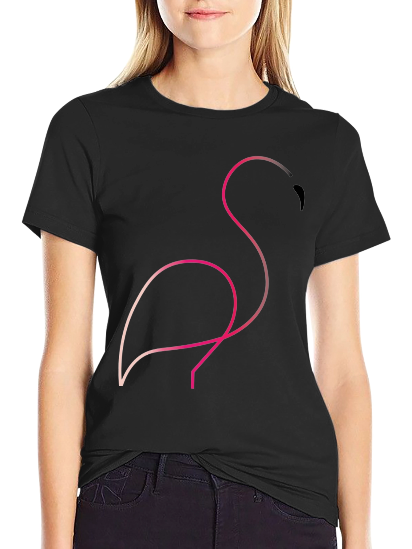 Black Minimalist Flamingo Graphic Tee - Black view 2