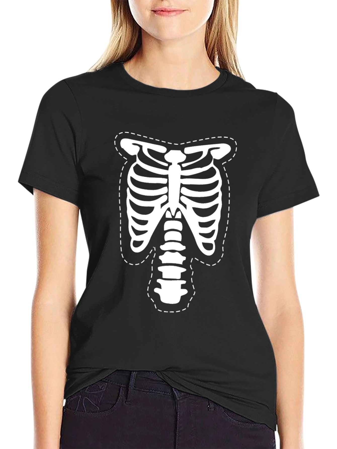 Black Skeleton Ribcage T-Shirt - Halloween Costume Tee view 2