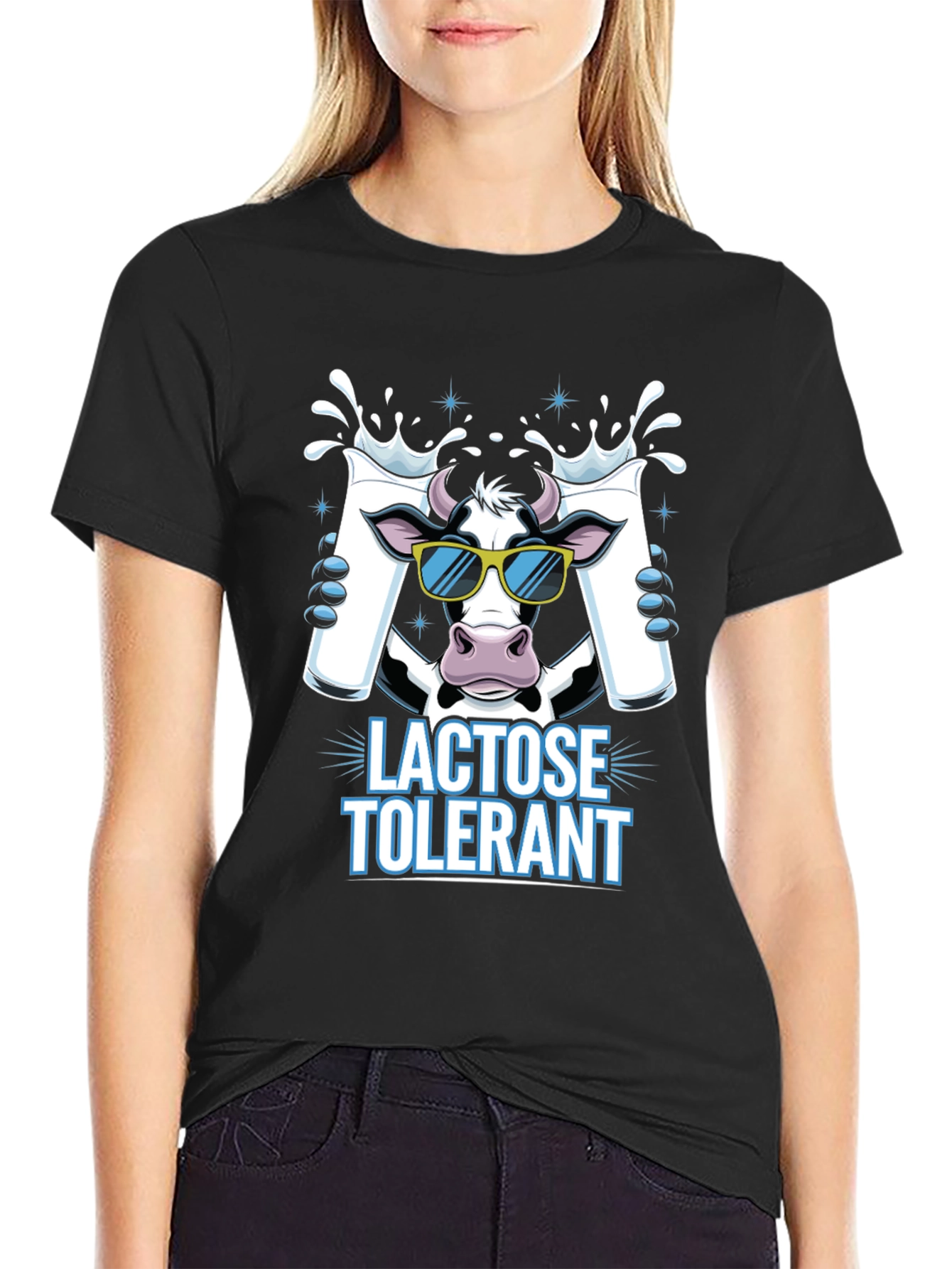 Black Lactose Tolerant Cow T-Shirt, Milk Lover Tee view 2