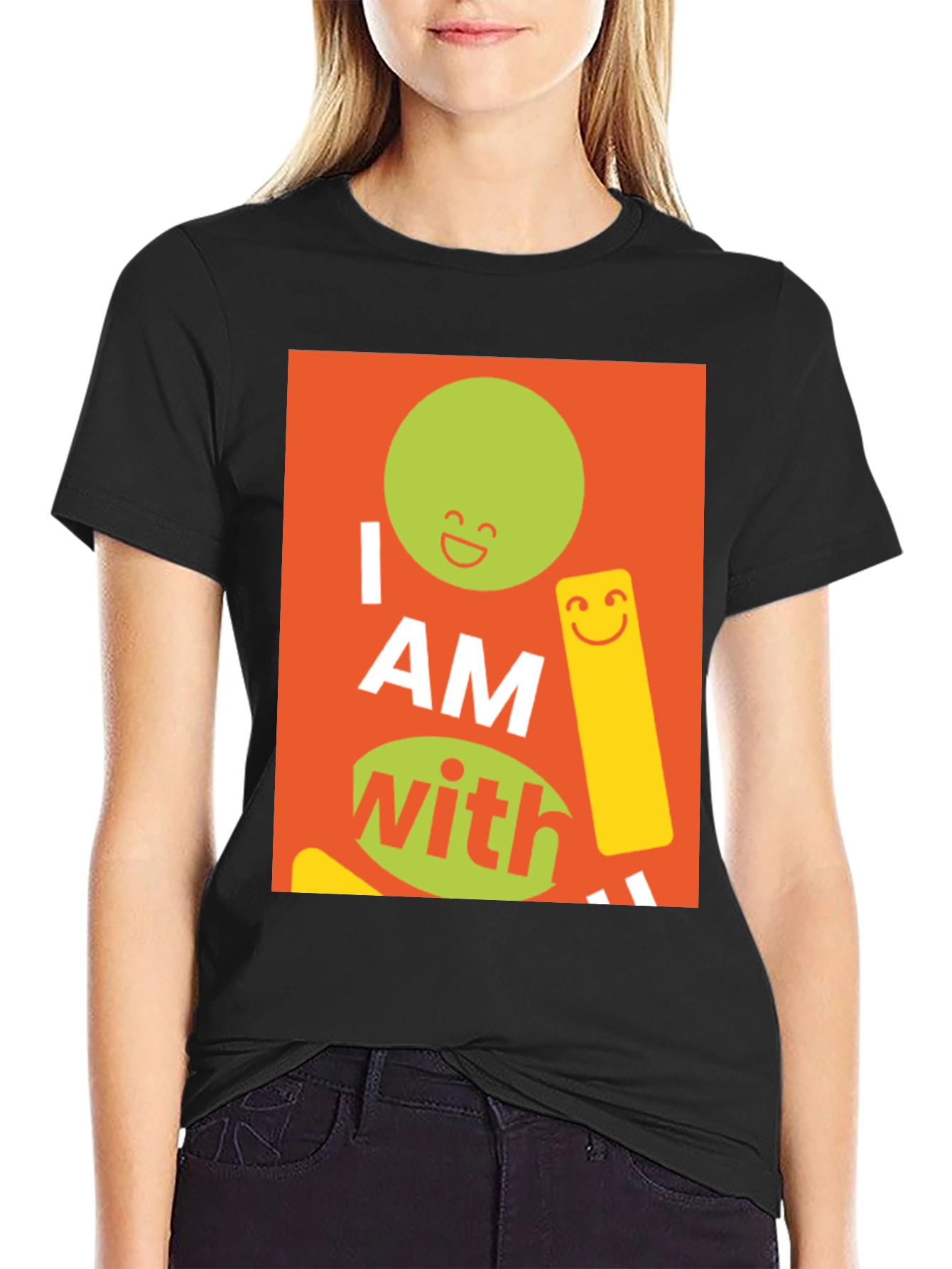Black I AM With Smiley Graphic Tee view 2