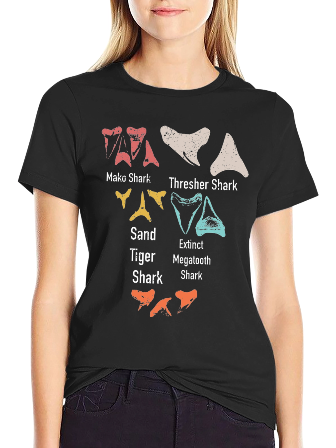Black Shark Teeth Types T-Shirt - Marine Biology Tee view 2