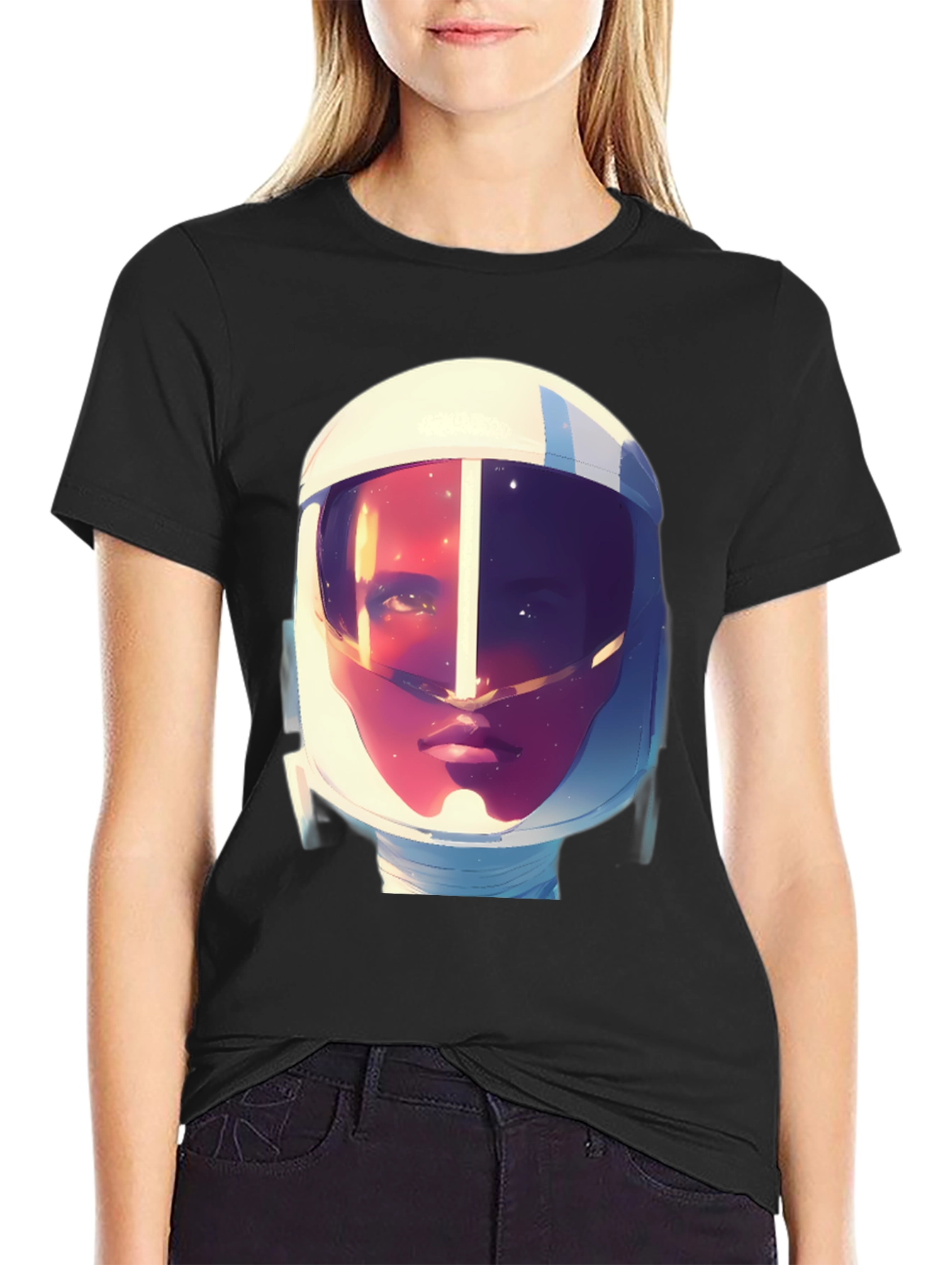 Black Astronaut Graphic Print Tee - Stylish Crew Neck T-Shirt view 2