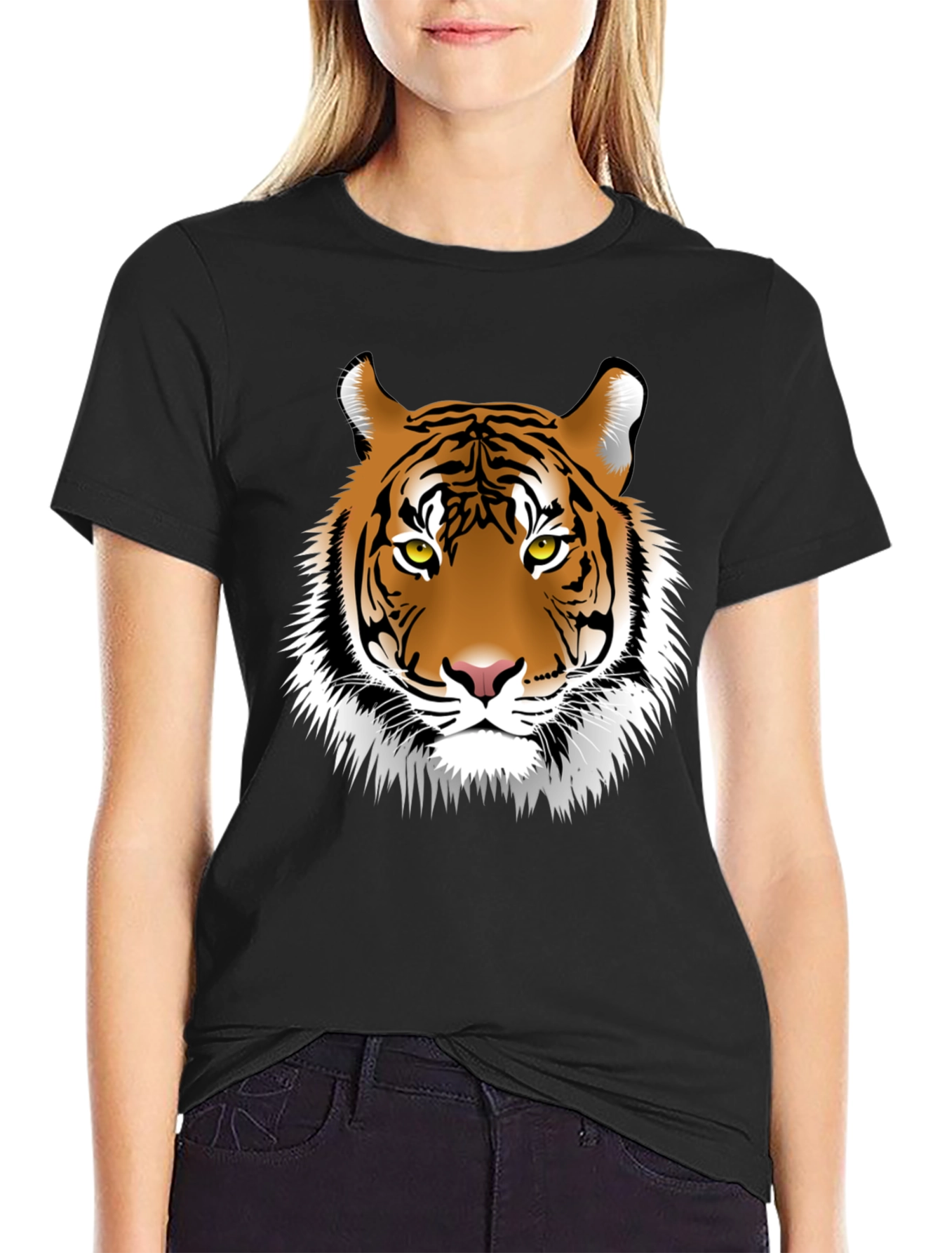 Black Tiger Graphic Print Crew Neck T-Shirt view 2
