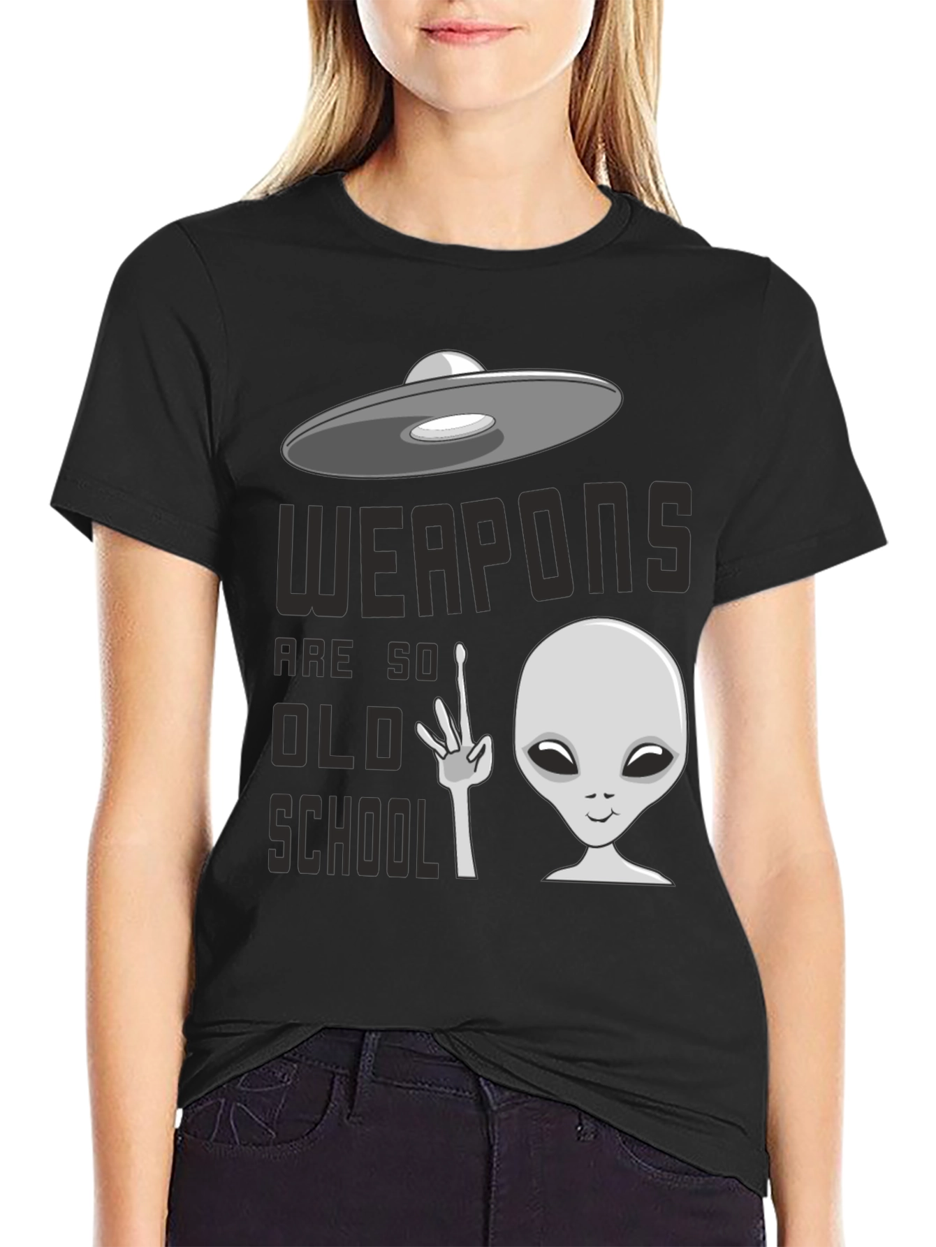Black Weapons are so Old School UFO Alien Graphic Tee view 2
