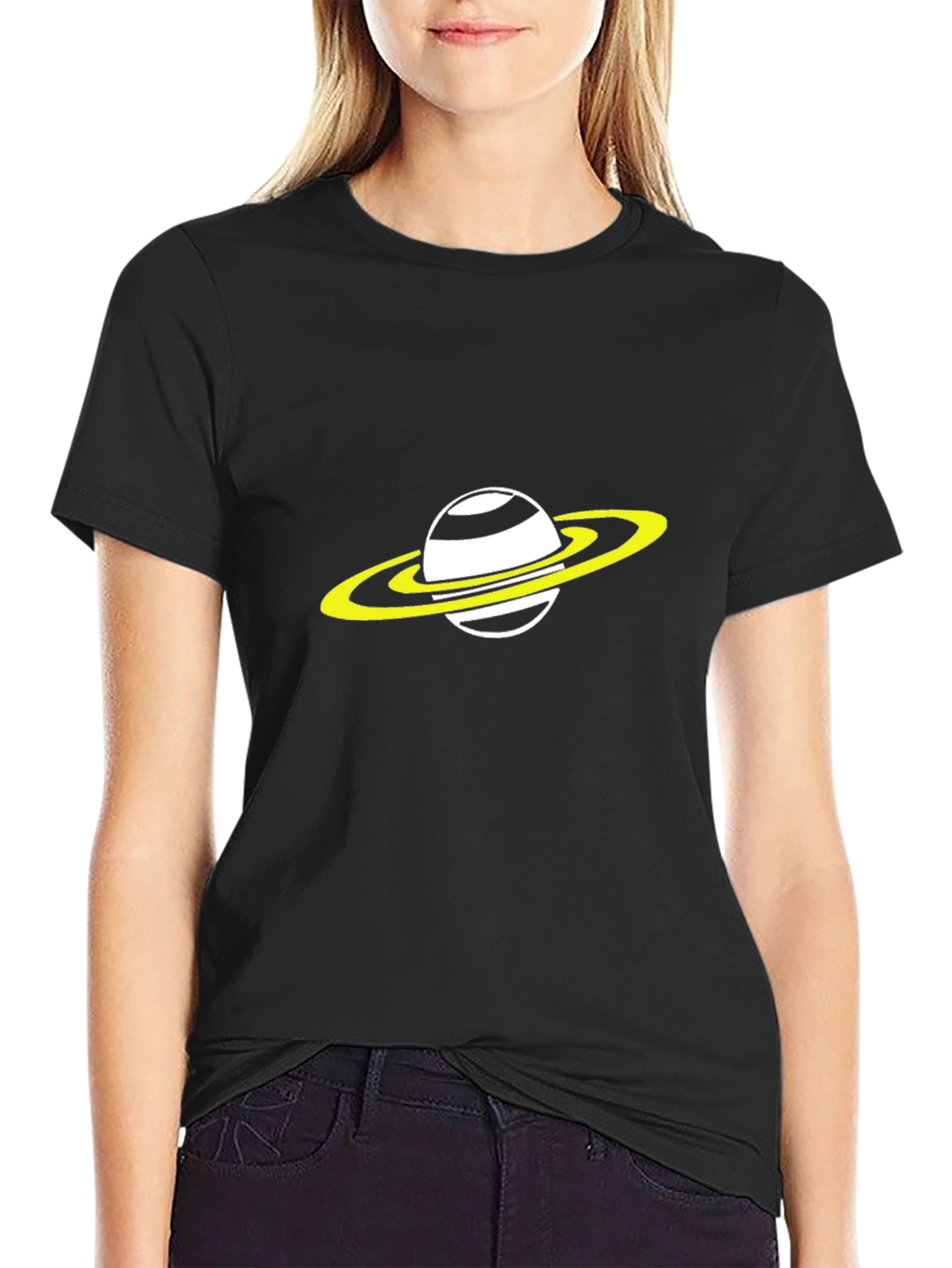 Black Saturn Graphic Tee - Black Cotton Blend view 2