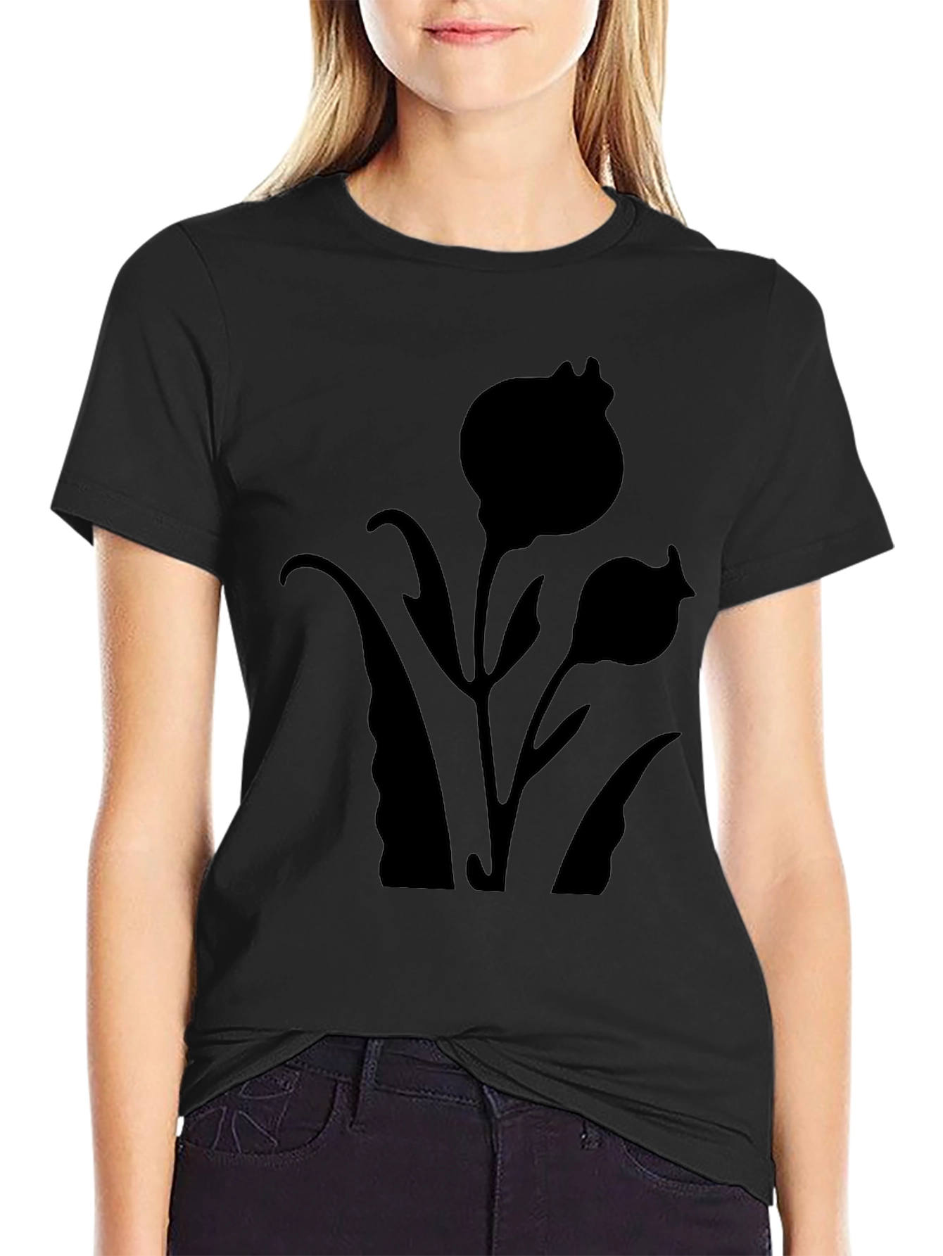 Black Black Floral Silhouette T-Shirt view 2