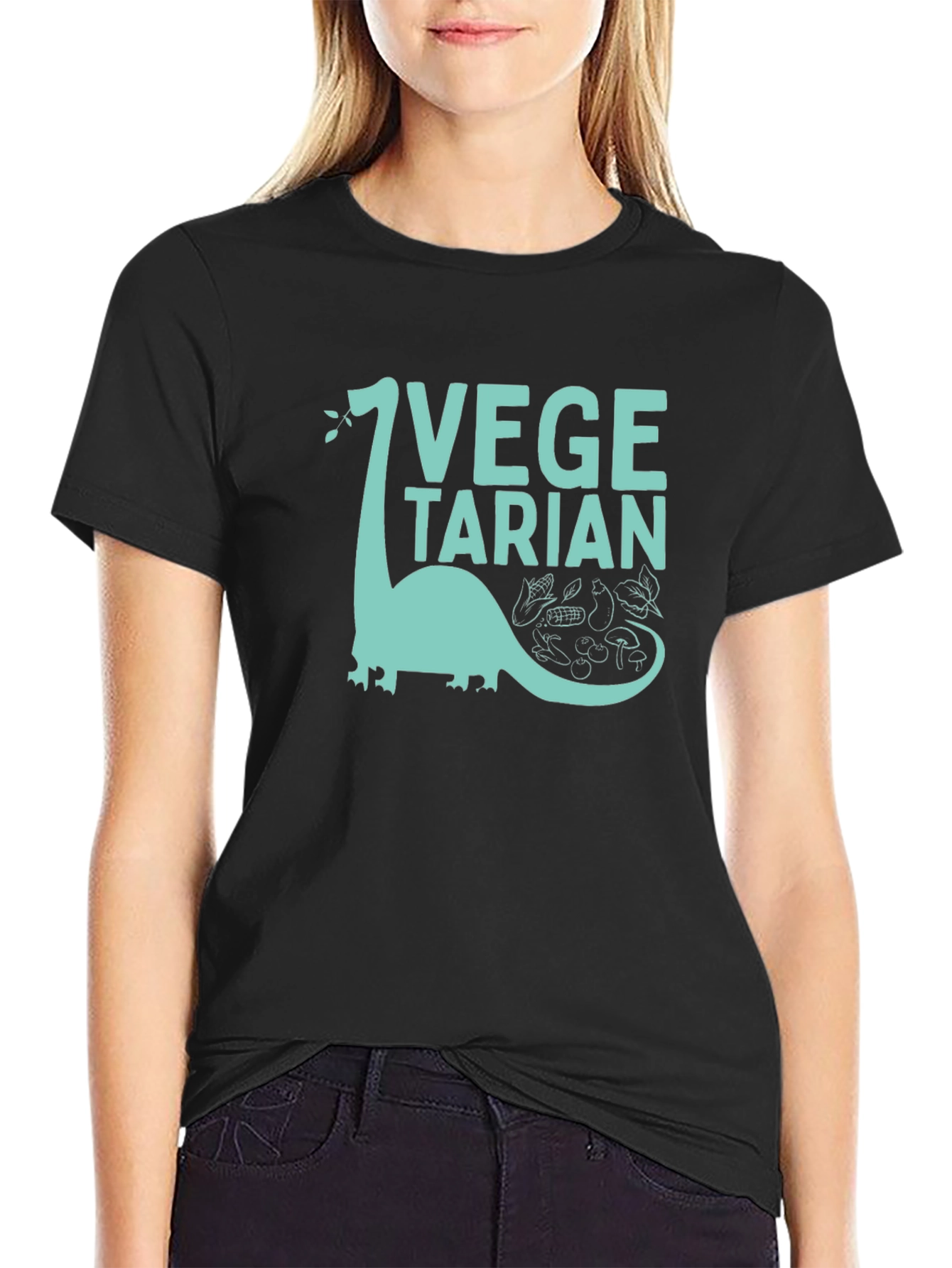 Black Vegetarian Dinosaur Graphic Tee view 2